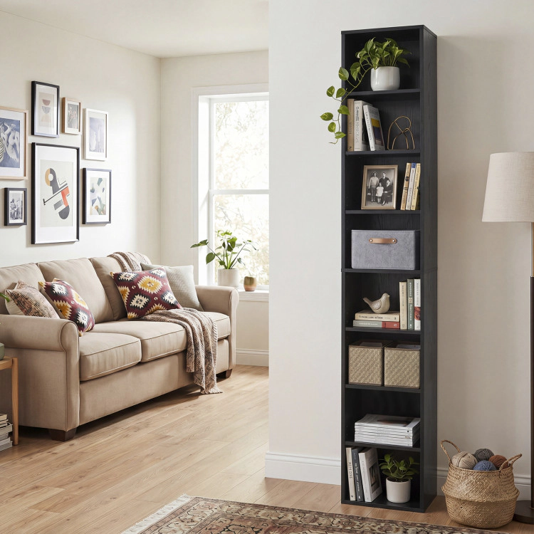 Hivvago 8-Tier Narrow Bookshelf with 4 Adjustable Shelves and Storage Cubes