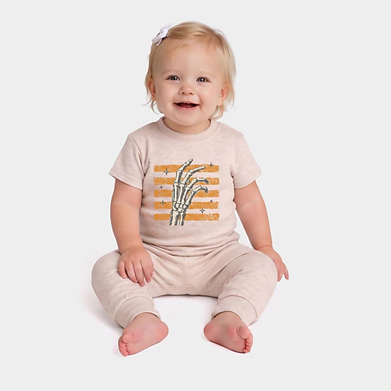 The Juniper Shop - Infant Jogger Pant Crew Set - Skeleton Hand Orange Stripes