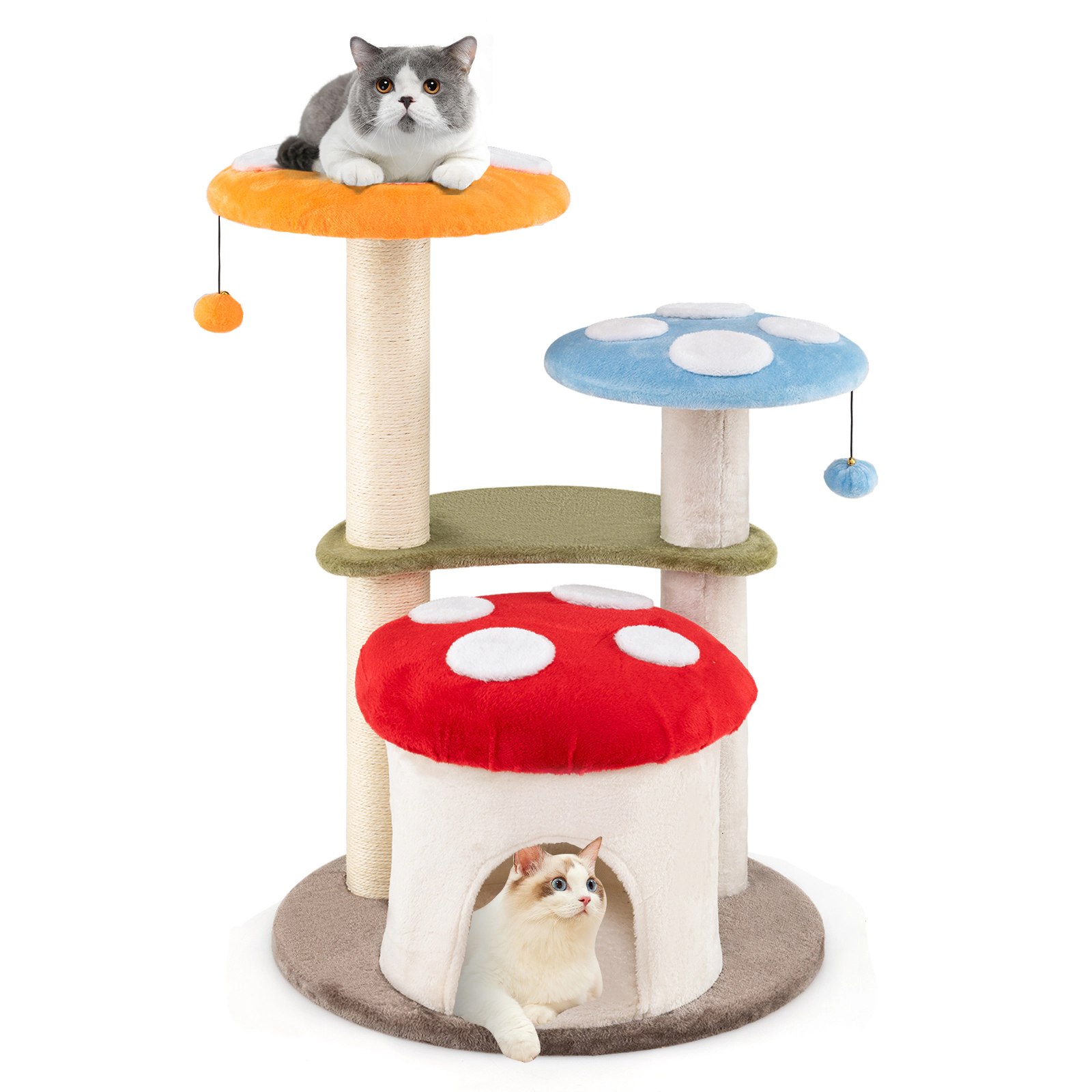 Glintex 35-Inch Mushroom Cat Tower with Cat Condo and 3 Padded Platforms, Clear