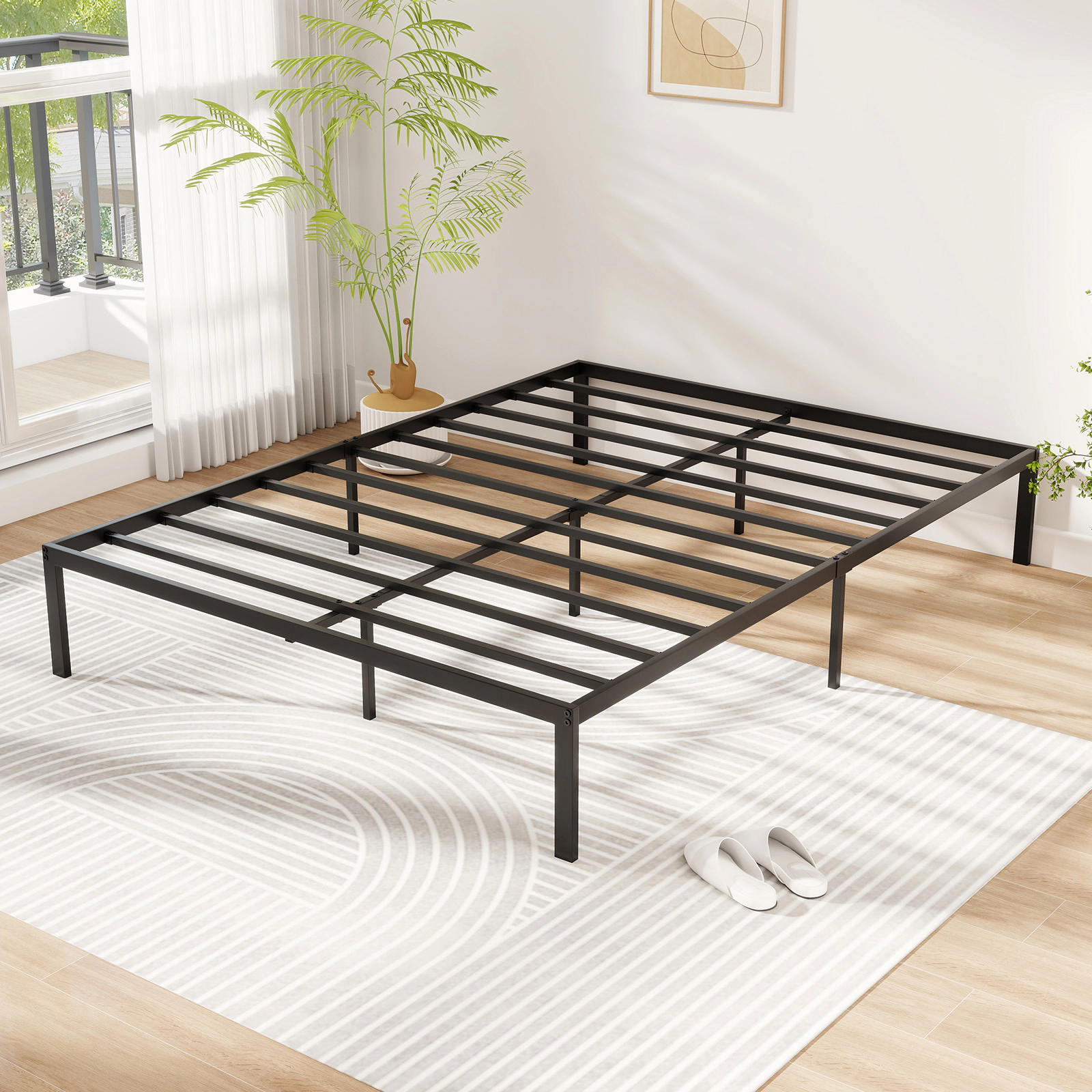 LJG Full/Queen/King Size Metal Bed Frame Heavy Duty Support Slats Mattress Foundation