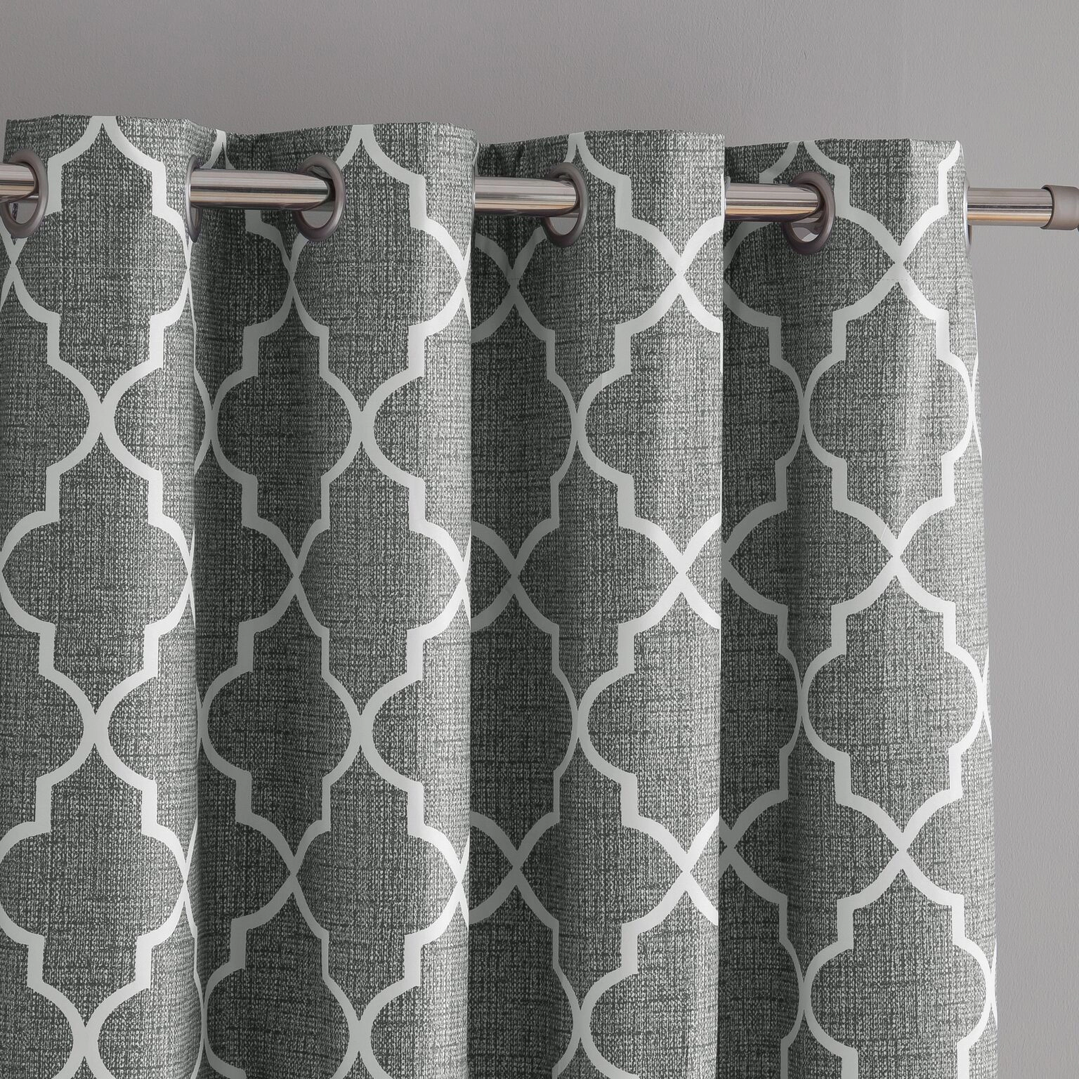 Kate Aurora 2 Piece 100% Full Blackout Trellis Grommet Top Window Curtain Panels