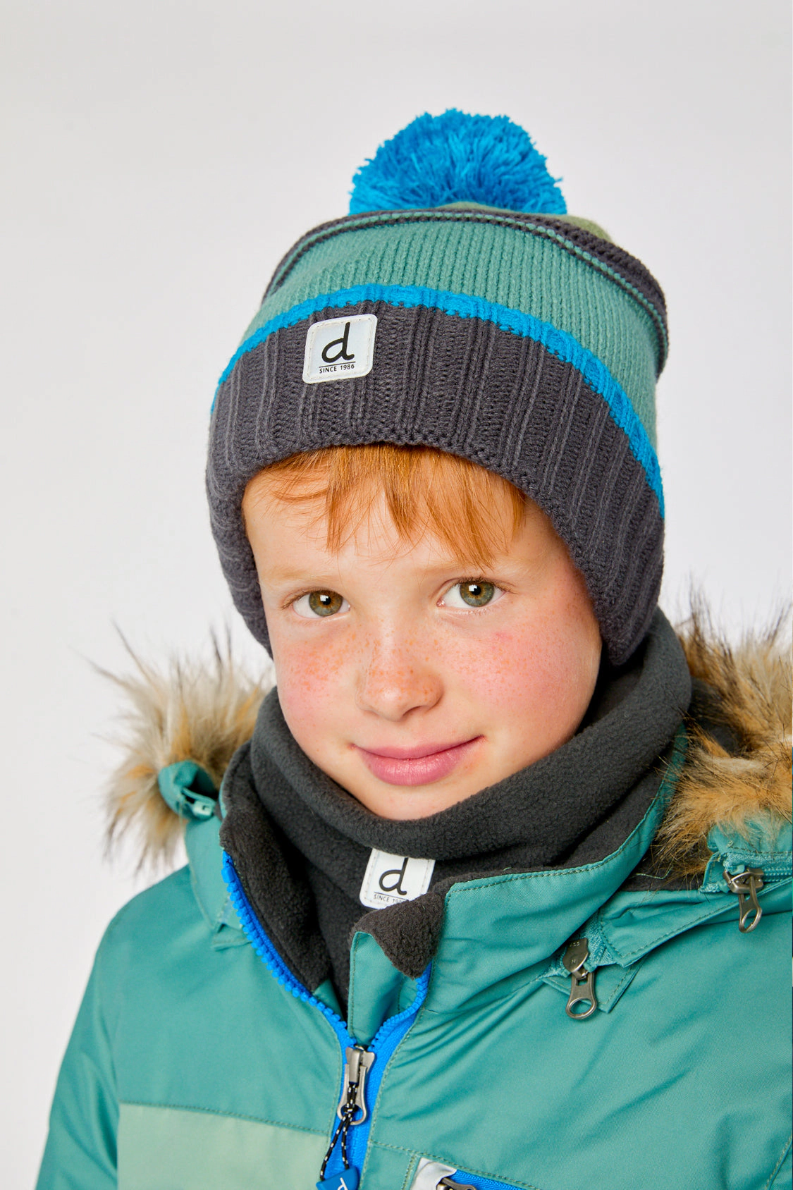 Deux par Boys Textured Striped Winter Knit Hat with Pompom