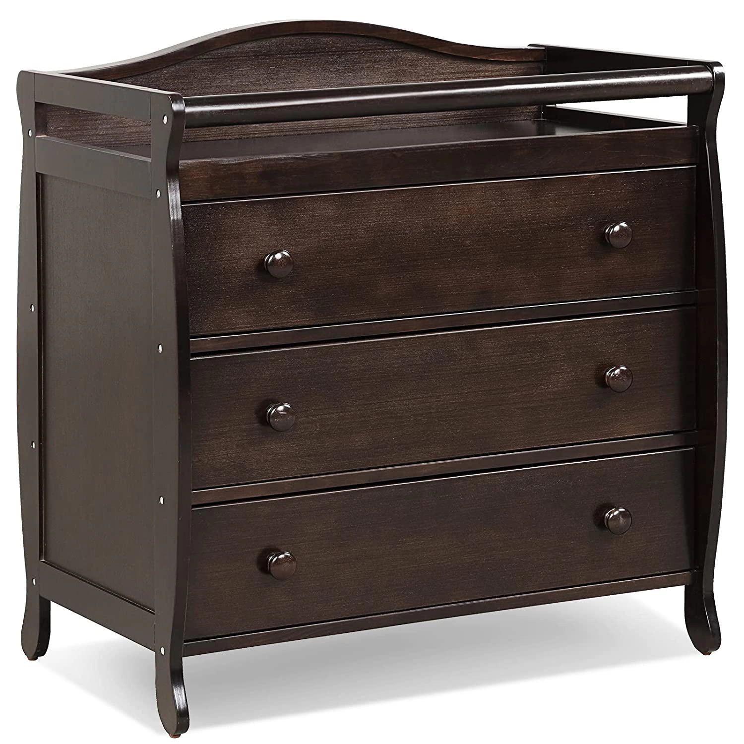 SUGIFT Brown Wood Baby Changing Table Dresser, 3 Drawers and Safety Belt