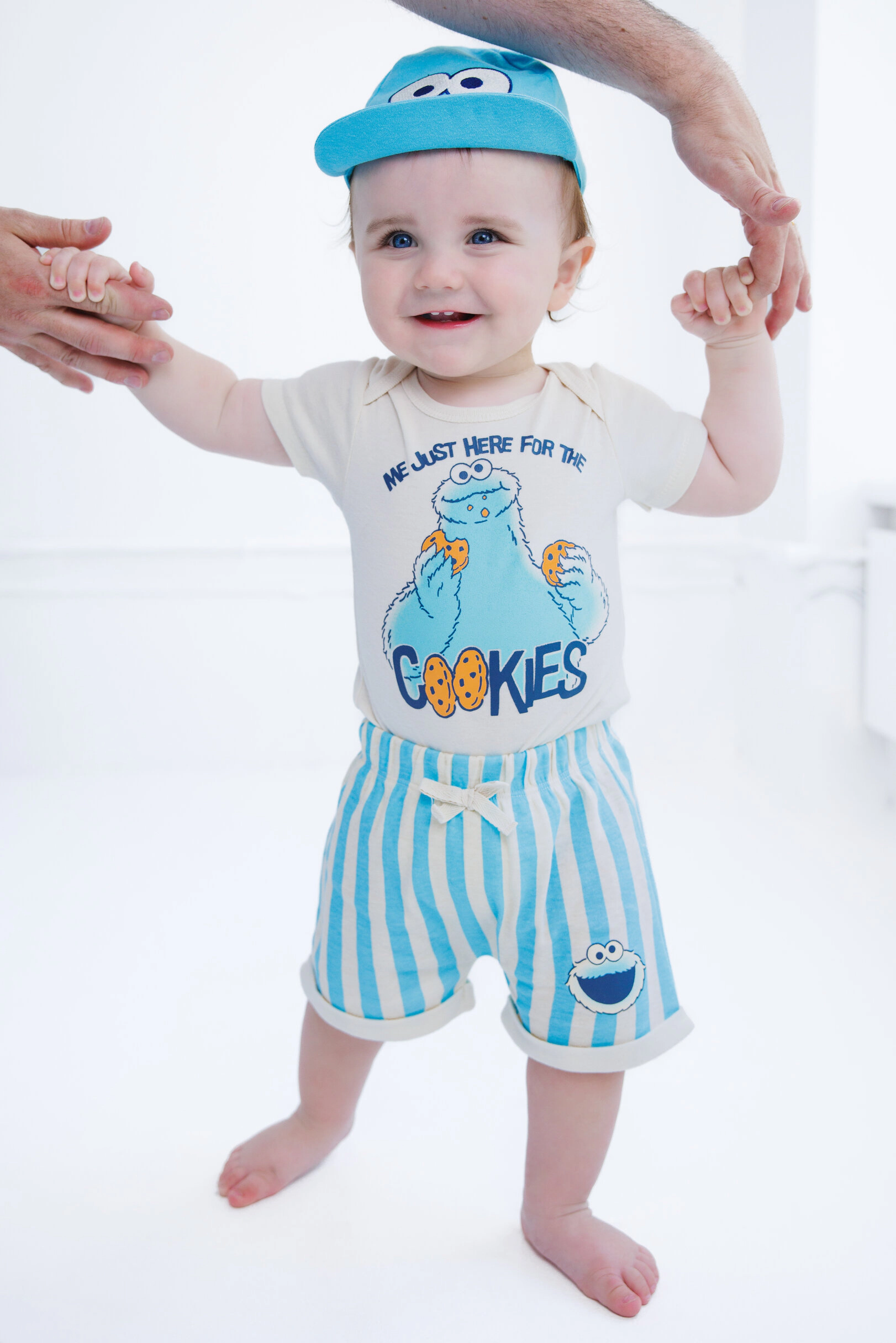 Sesame Street Cookie Monster Baby Short Sleeve Bodysuit and Bottoms Set with Hat