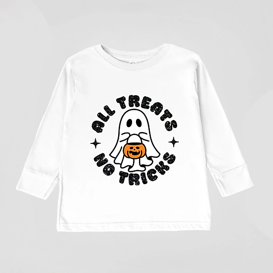 The Juniper Shop - Toddler Long Sleeve Graphic Tee - All Treats No Tricks Ghost Glitter