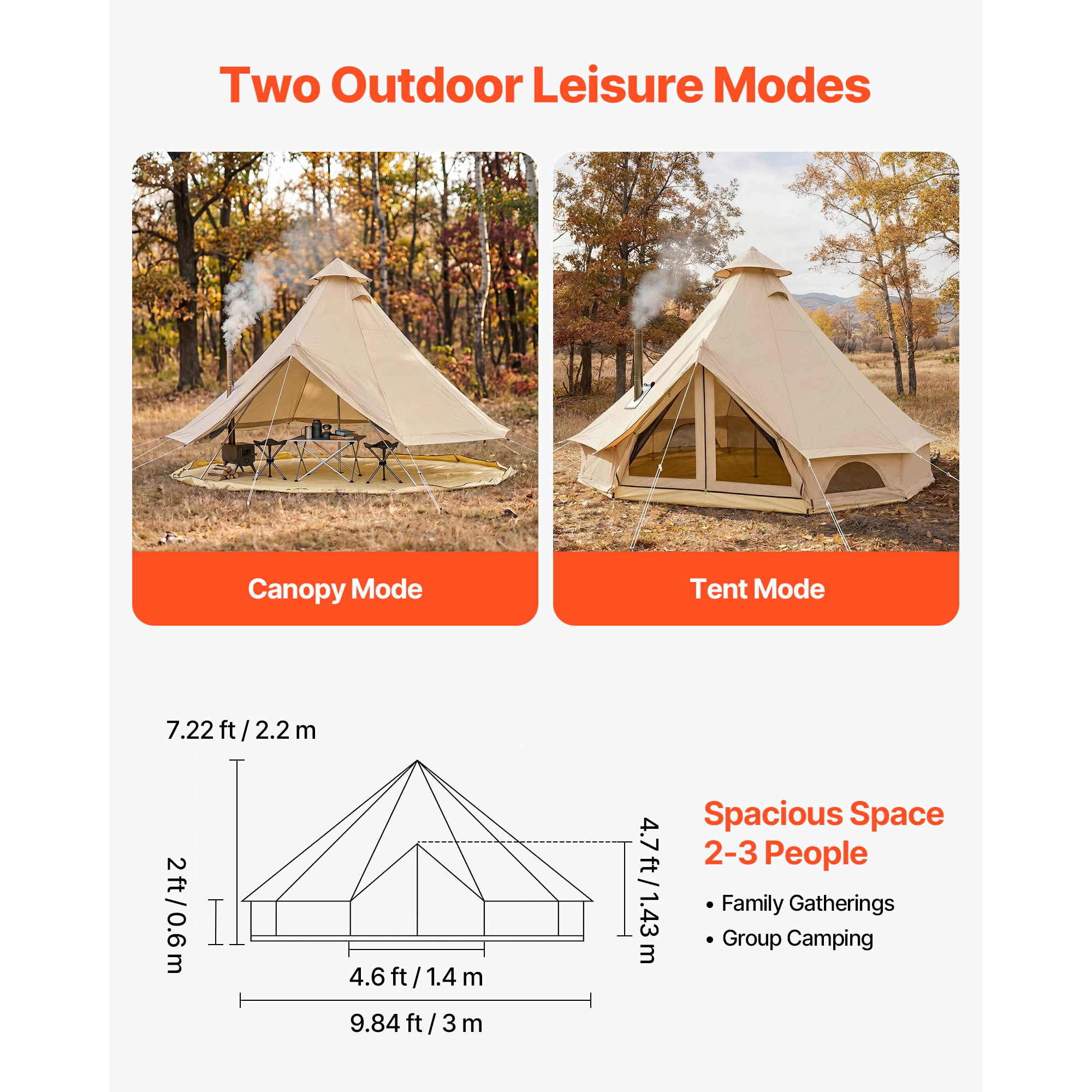 HONGGE Oxford Bell Tent 4 Seasons Yurt Tent for Camping with Stove Jack Waterproof Breathable Holds with Zipped