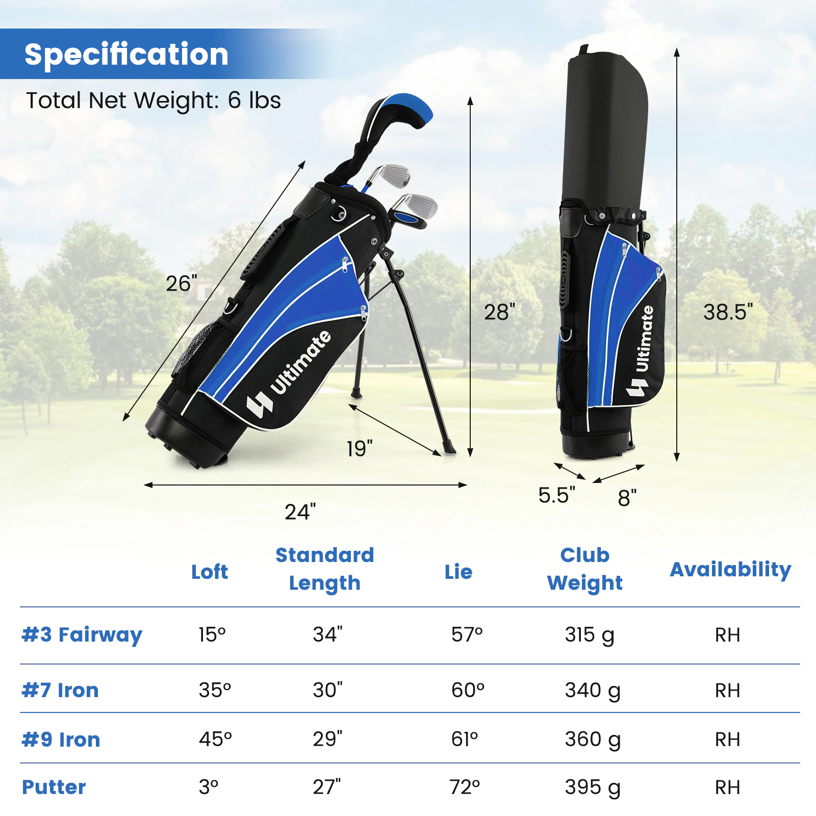 LJG Junior Complete Golf Club Set for Age 8 to 10