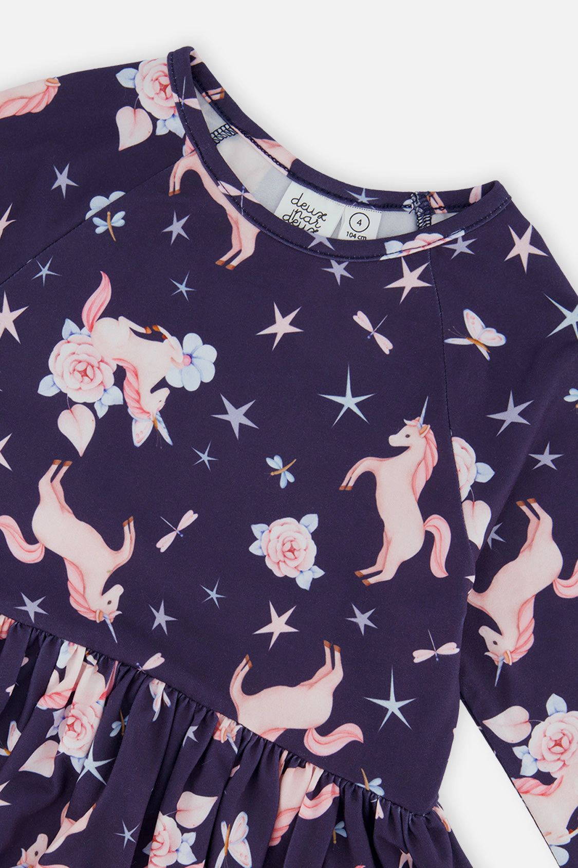 Deux par Girls Unicorn Print Long Sleeve Empire-Waist Dress