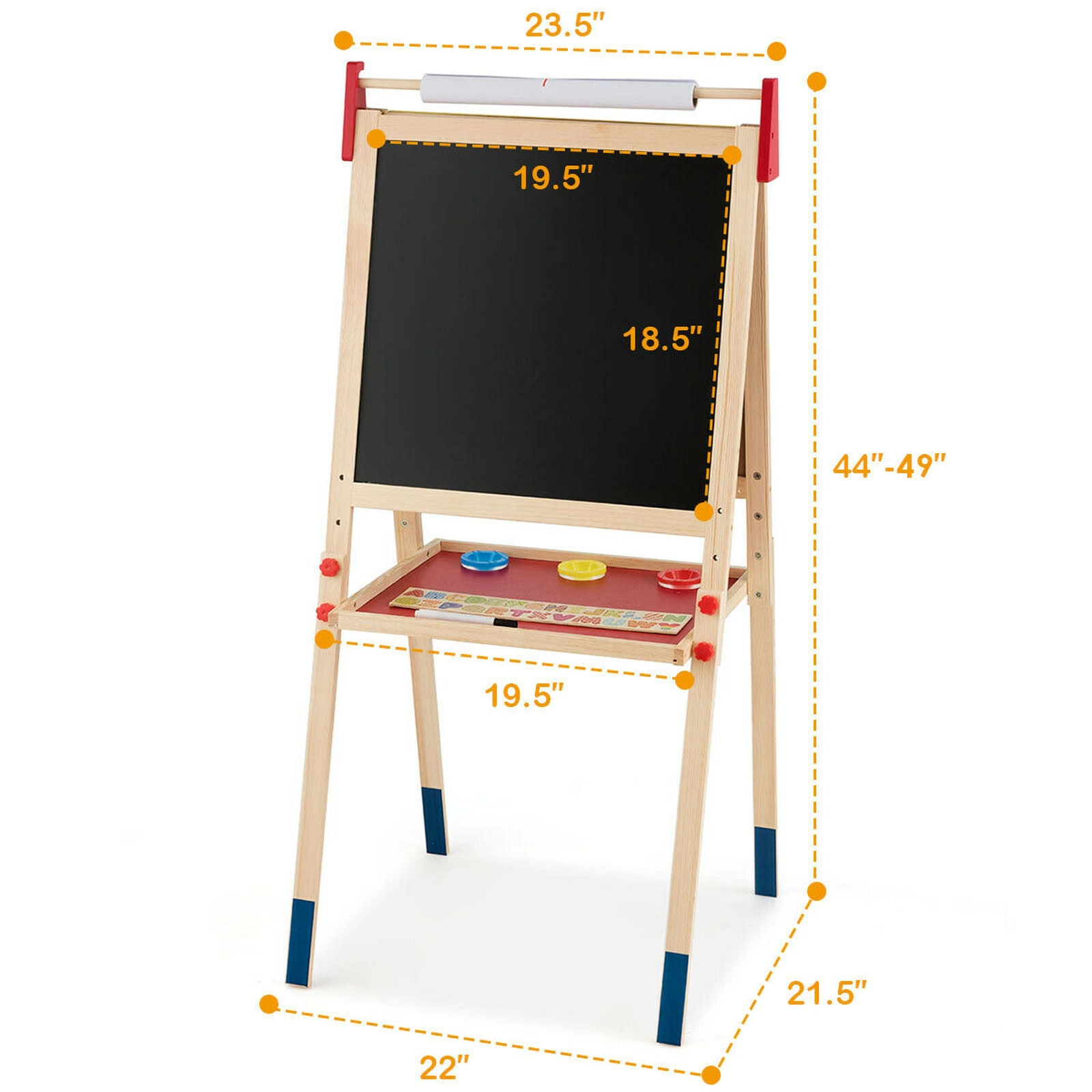 All-in-One Wooden Kids Art Easel 26 Magnetic Letter Stickers Double-Sided Whiteboard Chalkboard 3 Heights to 49 in