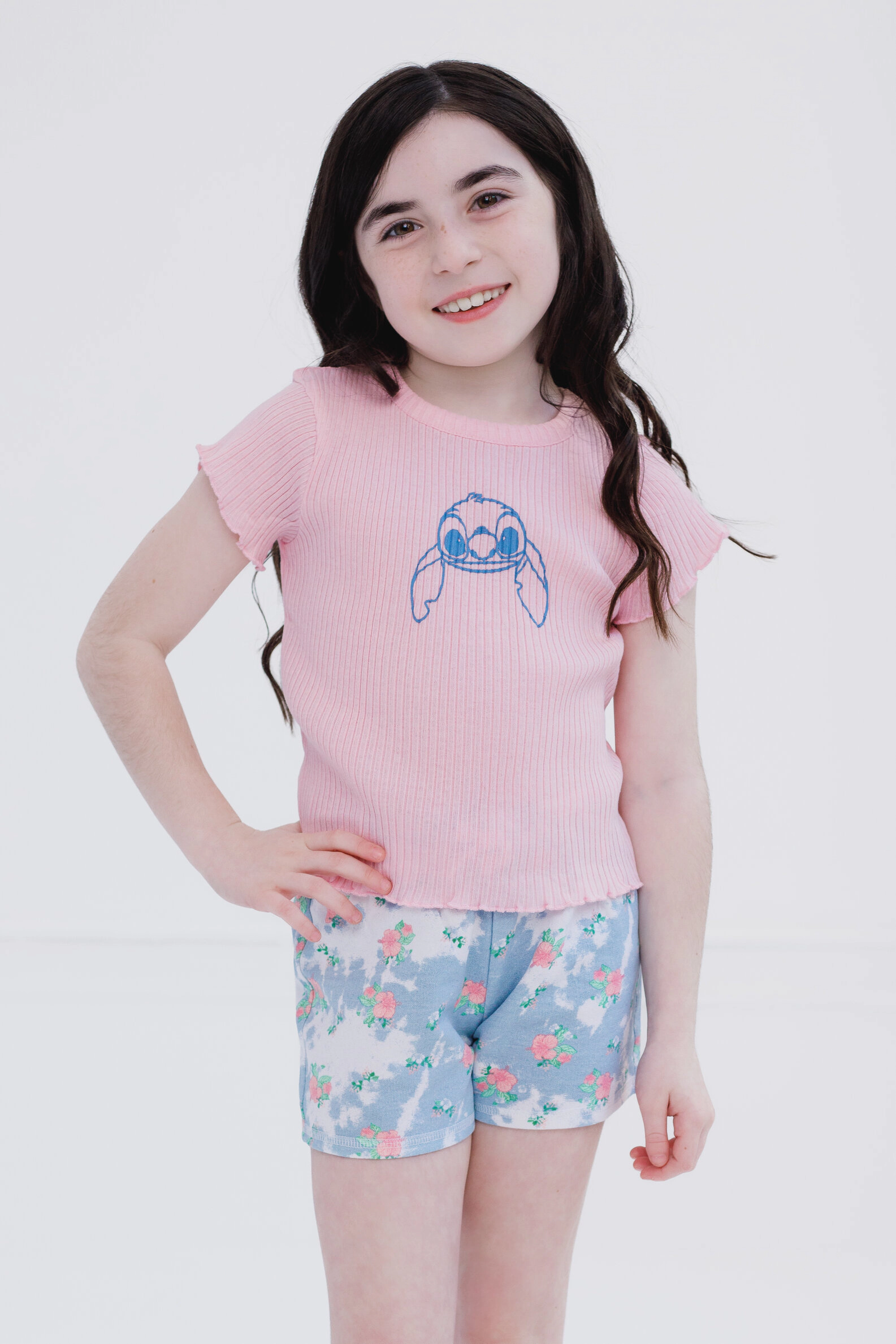 Disney Lilo & Stitch Girls' French Terry Sweatshirt Tee and Shorts Set