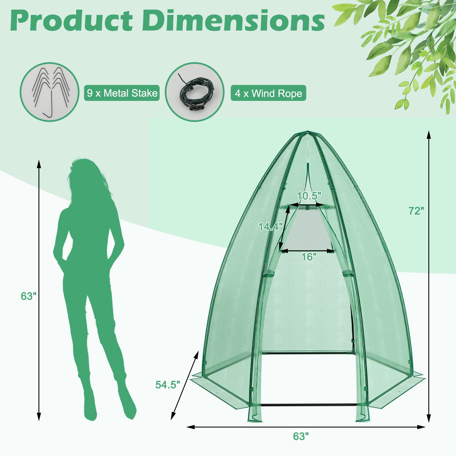 SUGIFT Portable Mini Greenhouse 63 x 72 with All-Weather PE Cover and 9 Stakes