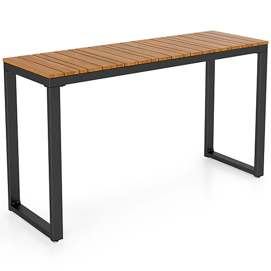 SUGIFT 51-In Narrow Acacia Wood Slatted Outdoor Console Table, Natural and Black