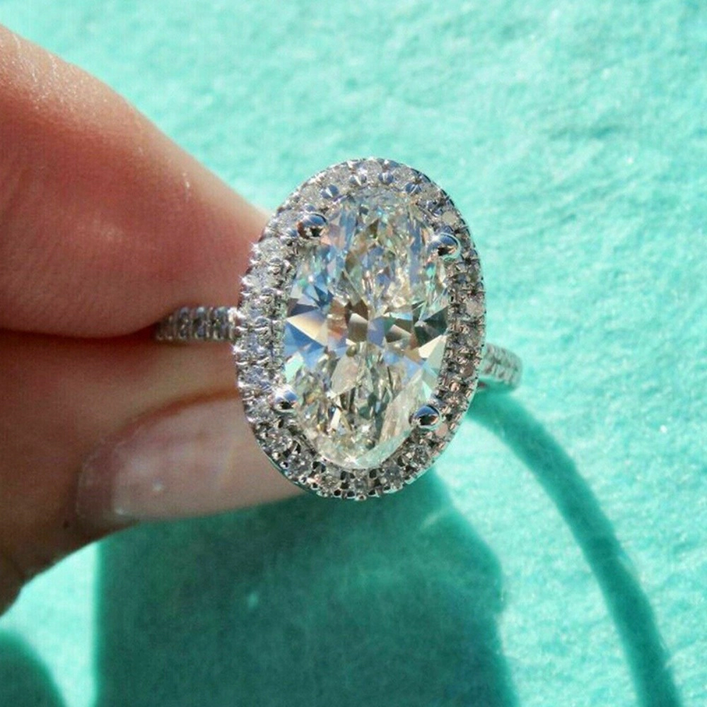 Women's Oval Zirconia Engagement Ring Wedding Jewelry Gift