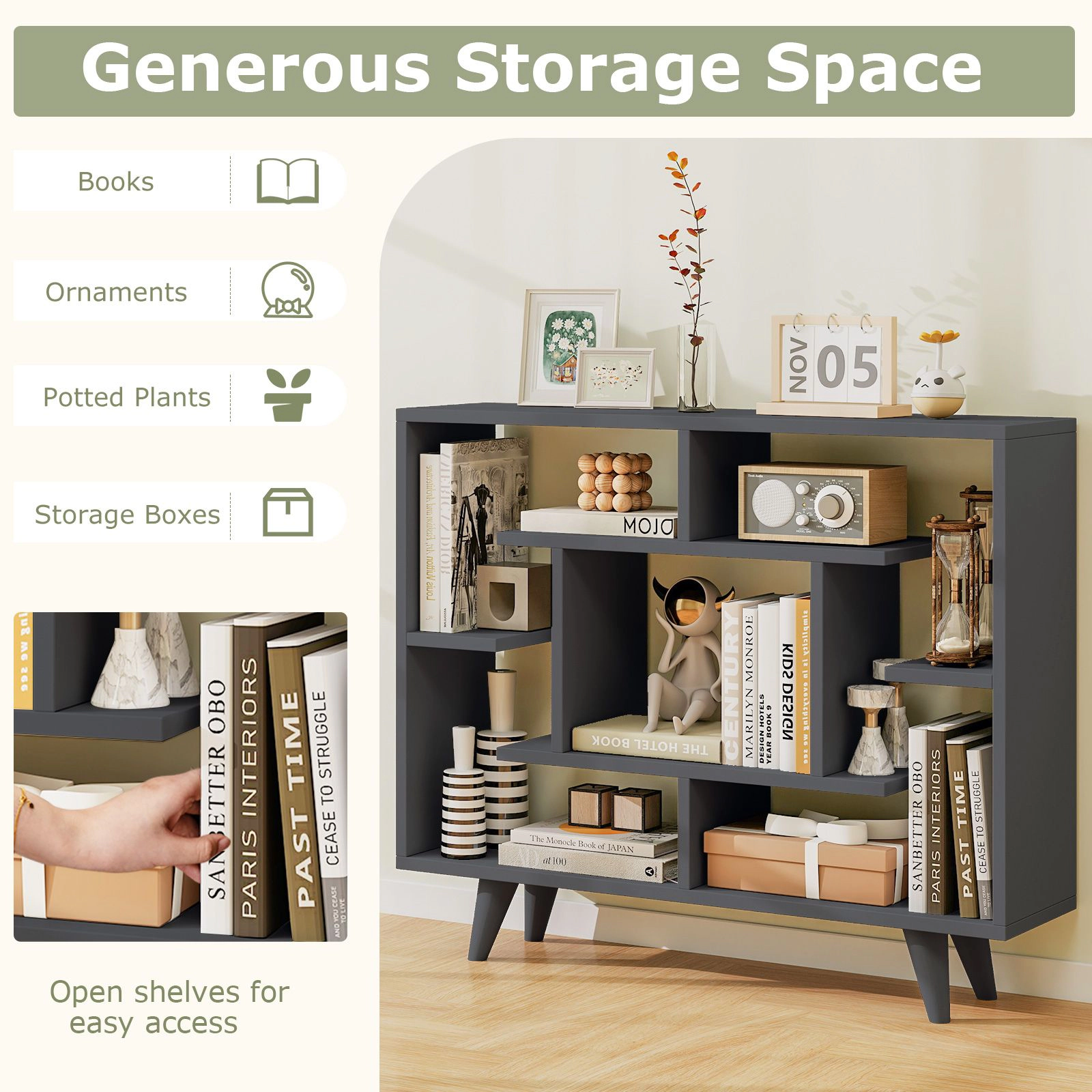 SlickBlue Modern Geometric Bookcase Storage Shelving Unit for Living Room Office