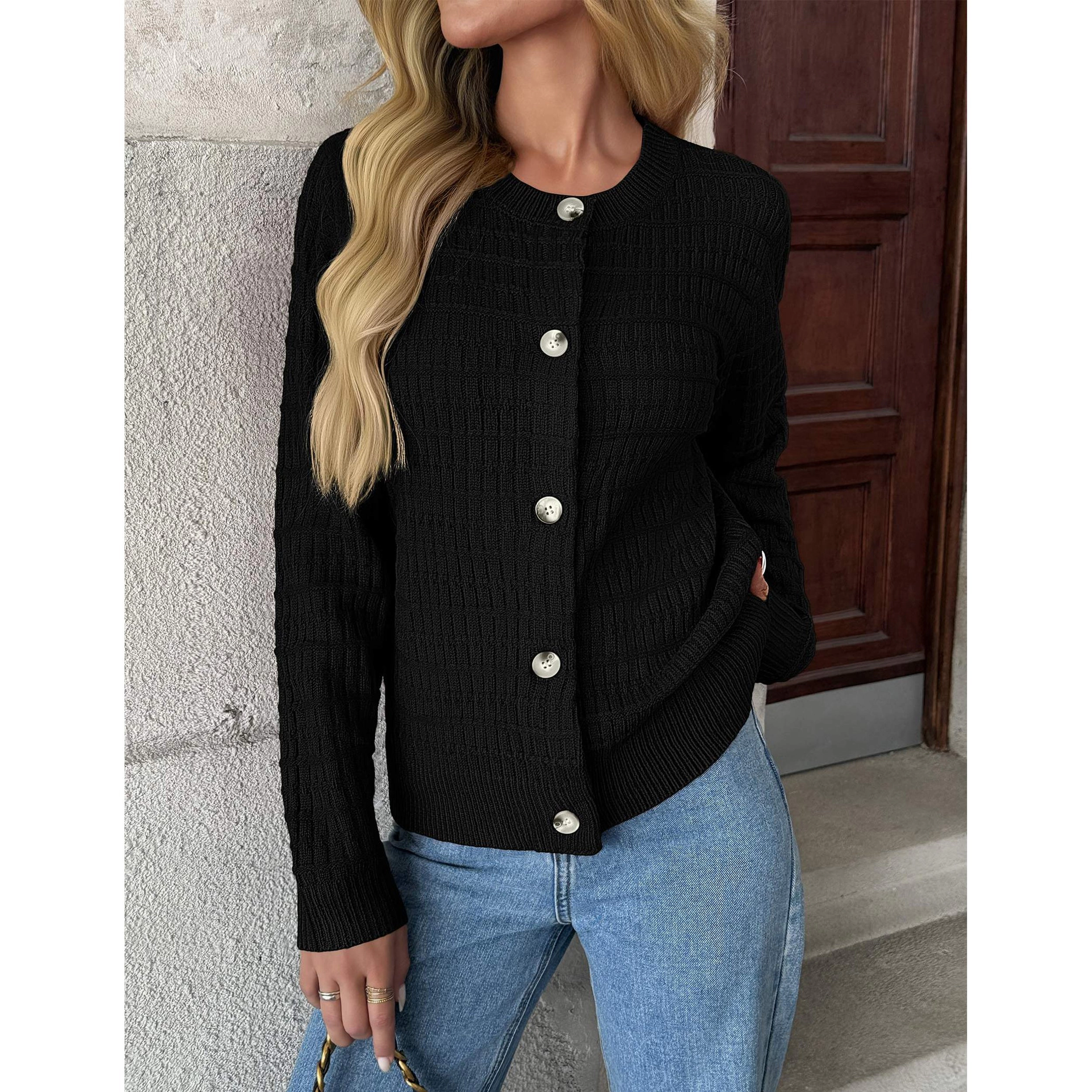 Zeagoo Women's Button Down Open Front Long Sleeve Knit Cropped Cardigan