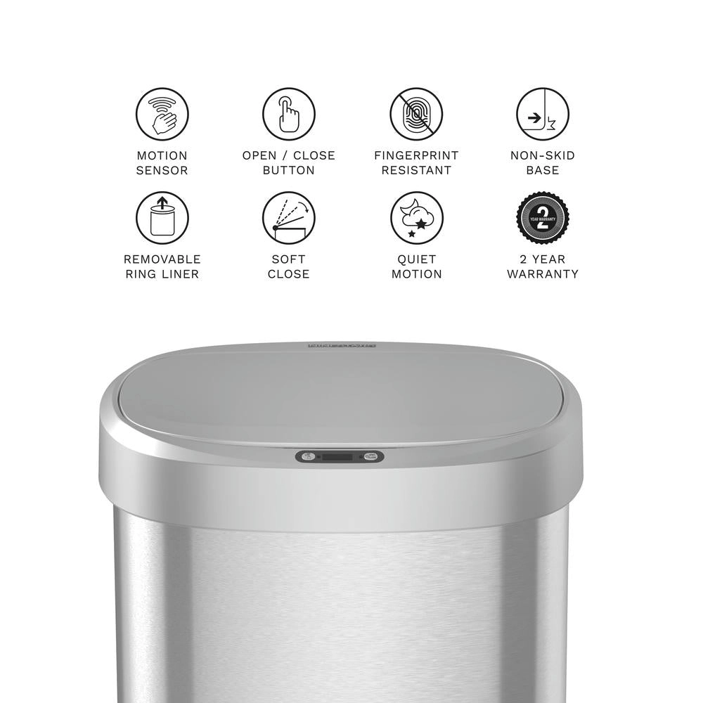 Ninestars Oval 13-Gallon Stainless Steel Motion Sensor Trash Can