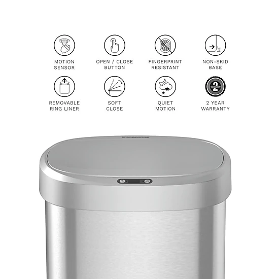 Ninestars Oval 13-Gallon Stainless Steel Motion Sensor Trash Can