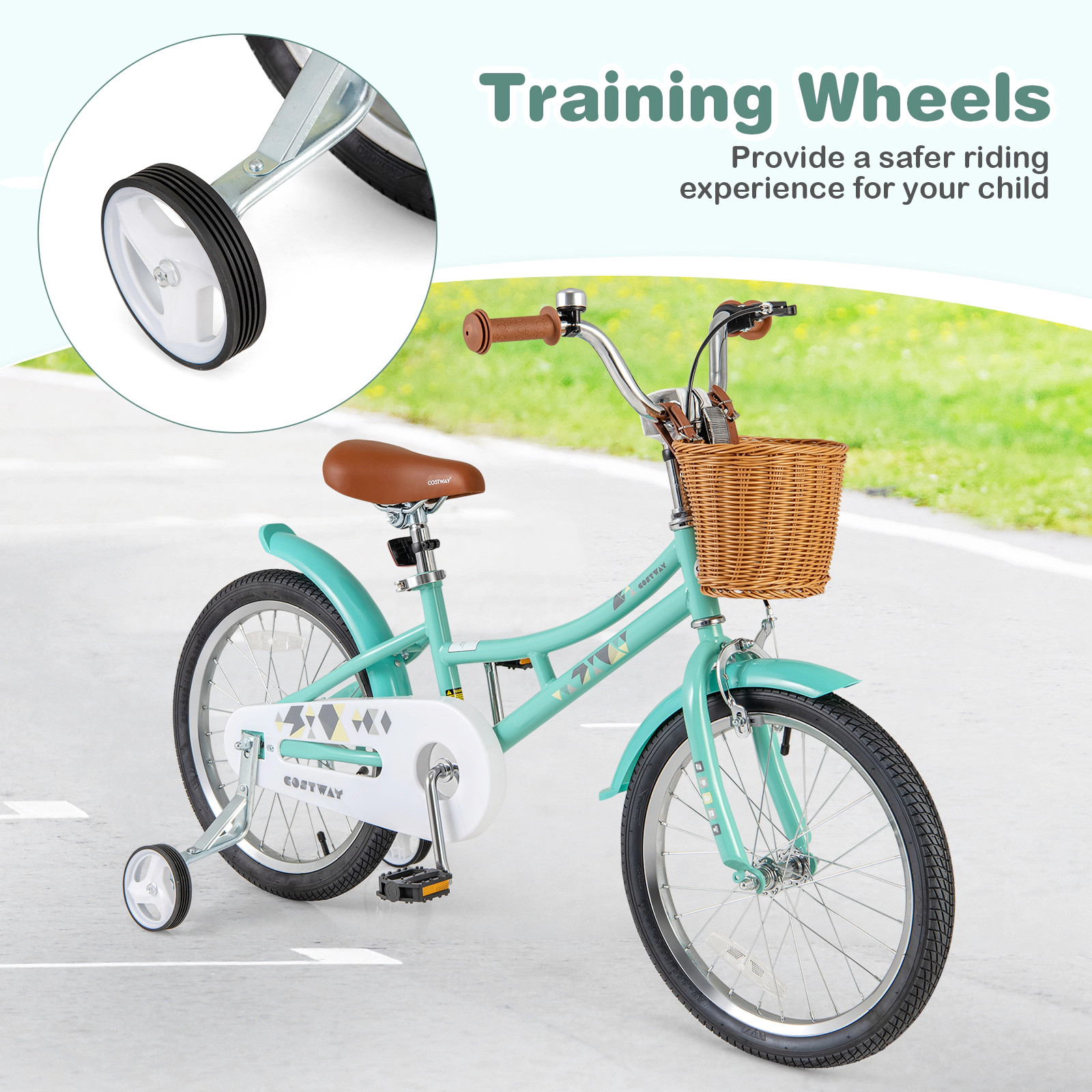 LJG Kids Bike Bicycle with Training Wheels and 2 Brake System
