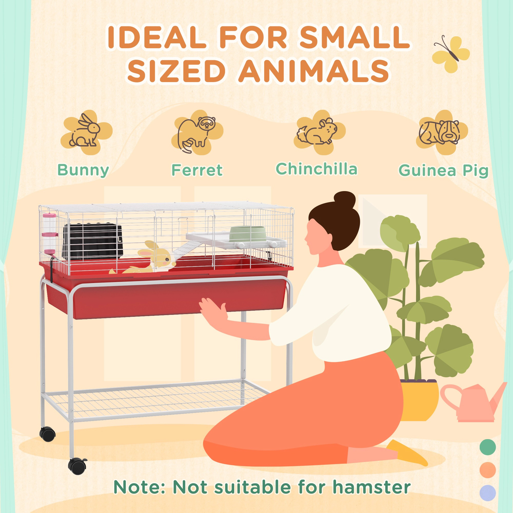 HONGGE Two-Story Small Animal Cage Removable from Stand, Pet Habitat with Shelf & Wheels