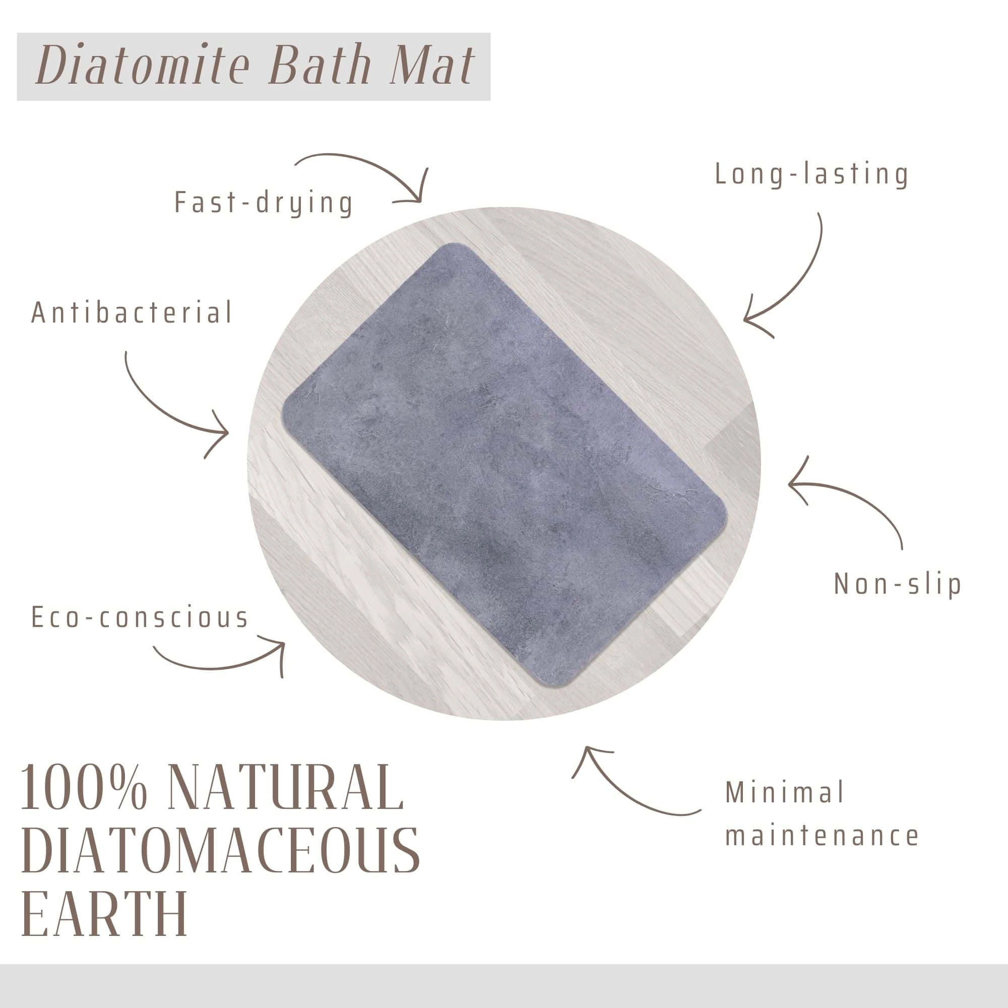 Evideco French Home Goods Diatomaceous Earth Bath Mat, Gray, 24 x 16