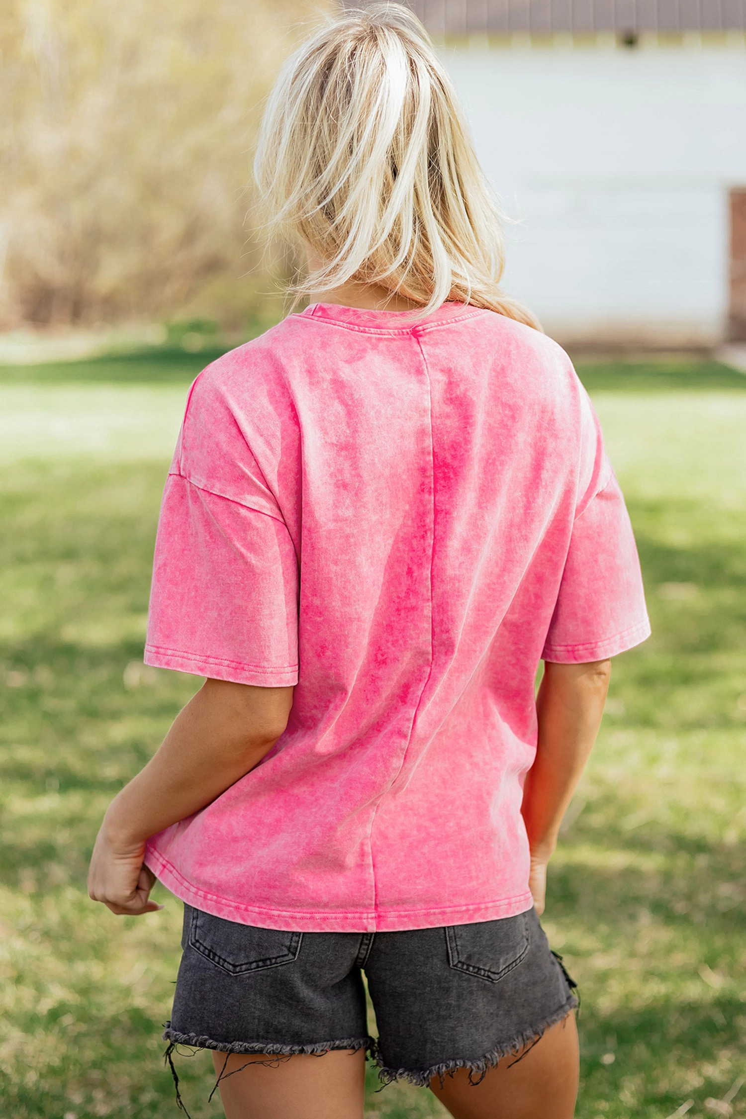 Threaded Pear Womens Neriah Mineral Washed Oversize Tee - Sachet Pink