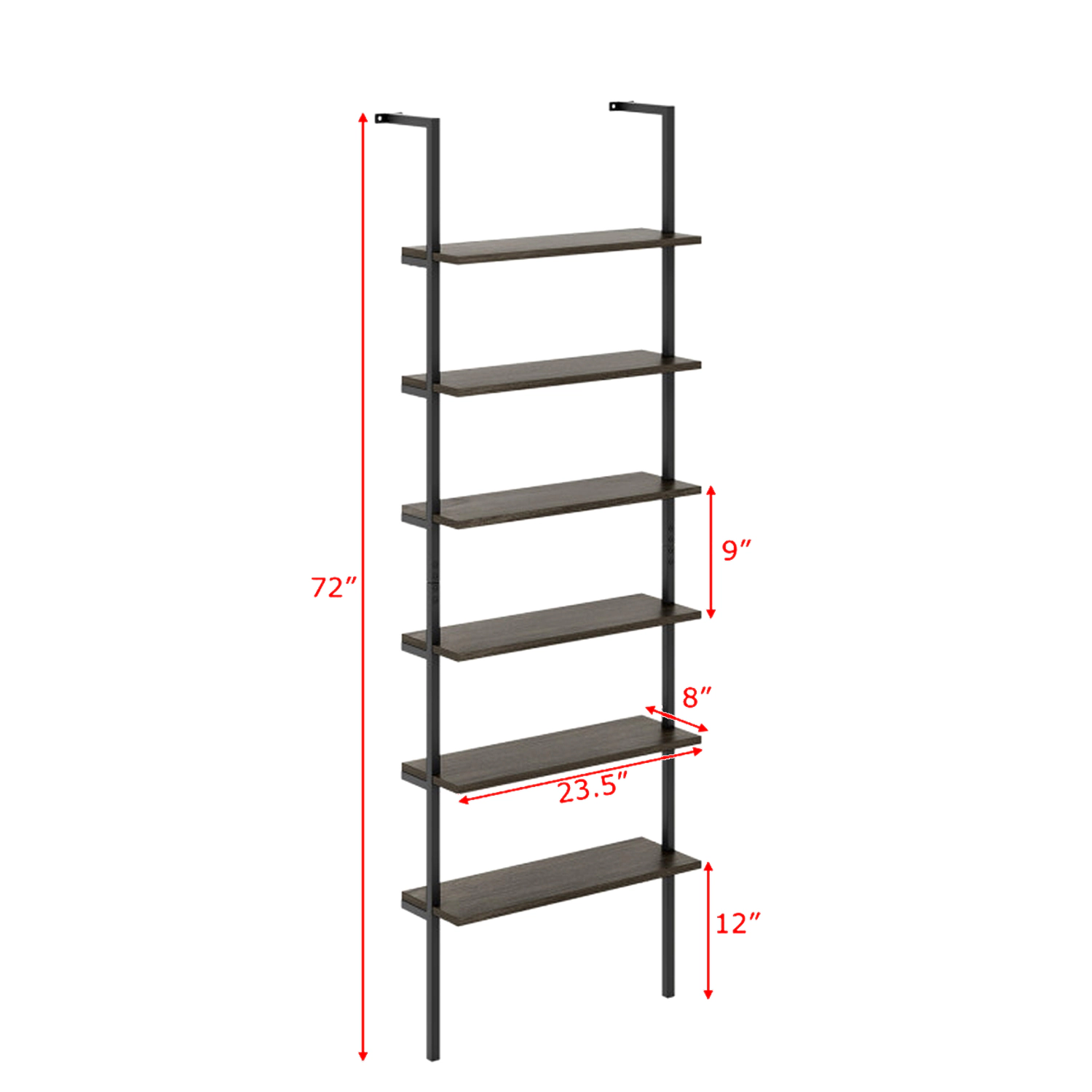 Hivvago Wall Mounted 6-Tier Industrial Ladder Storage Bookcase