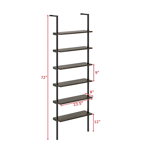 Hivvago Wall Mounted 6-Tier Industrial Ladder Storage Bookcase