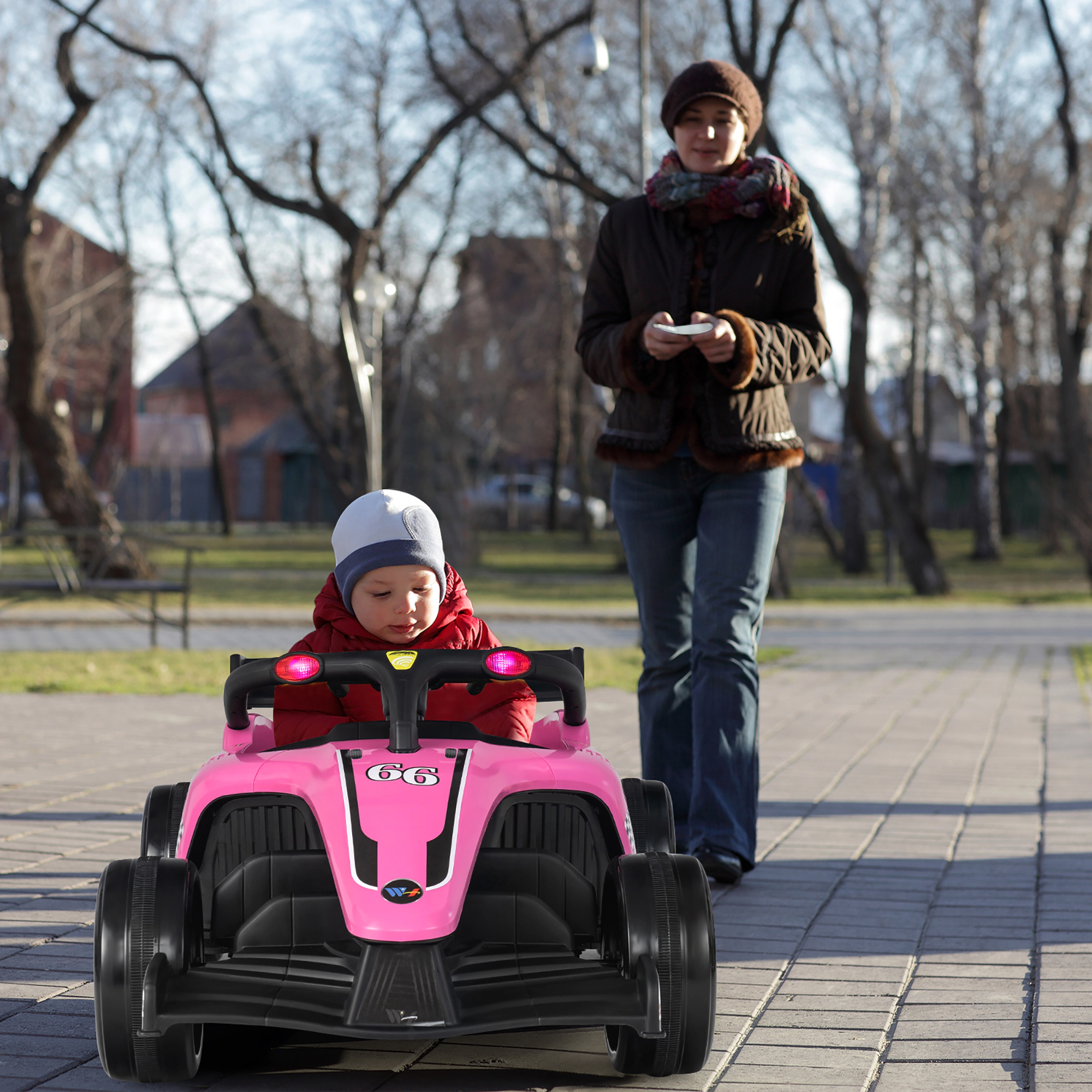 Costway 12V Kids Ride on Car Electric Racing Truck Remote Control w/ MP3 & Lights Pink