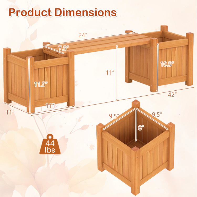 Hivvago 3-in-1 Outdoor Planter Box with Bench 2-Person Outdoor Bench with 2 Side Garden Beds