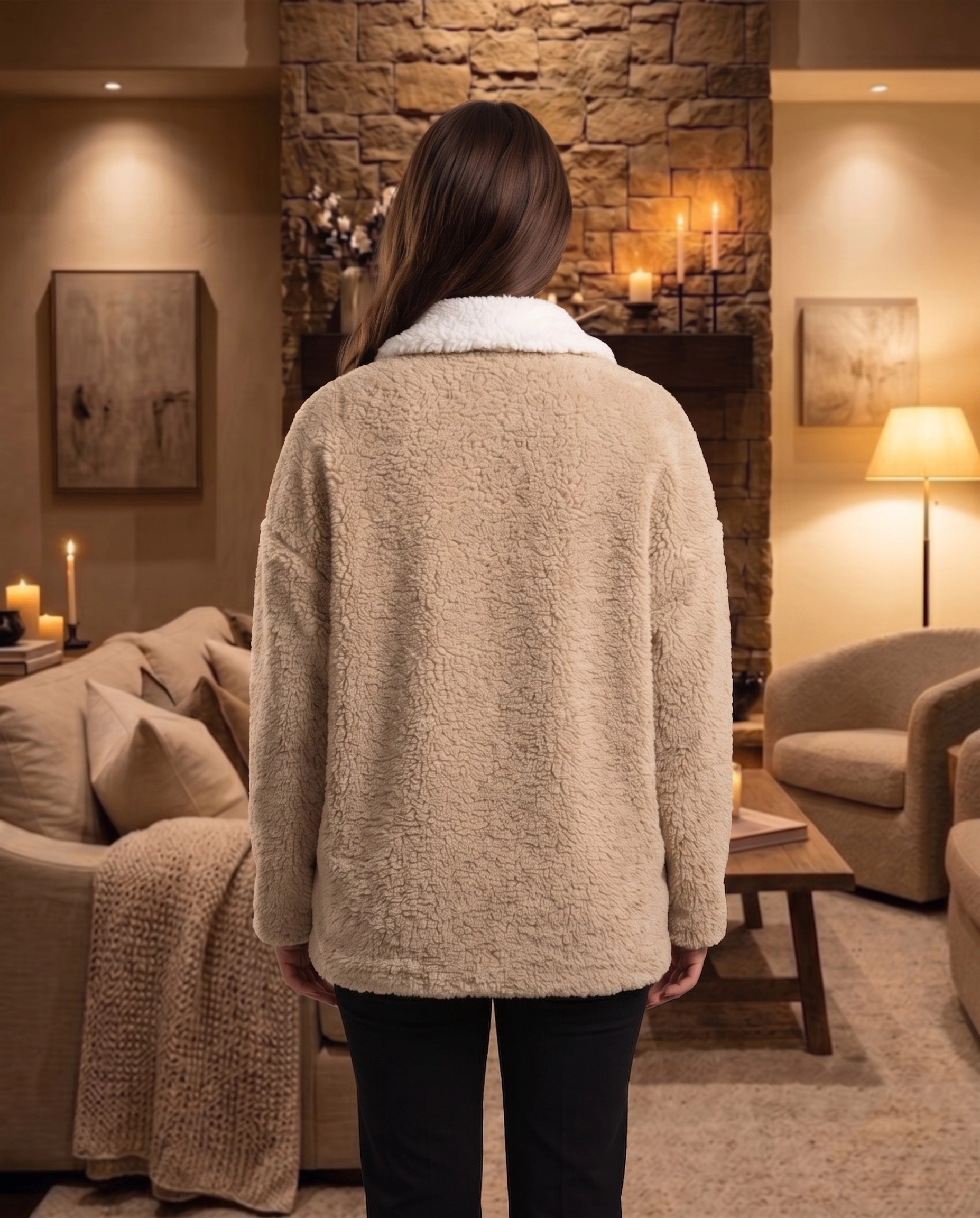Loungees Sherpa Reversible Button Front Bed Jacket  Lounge