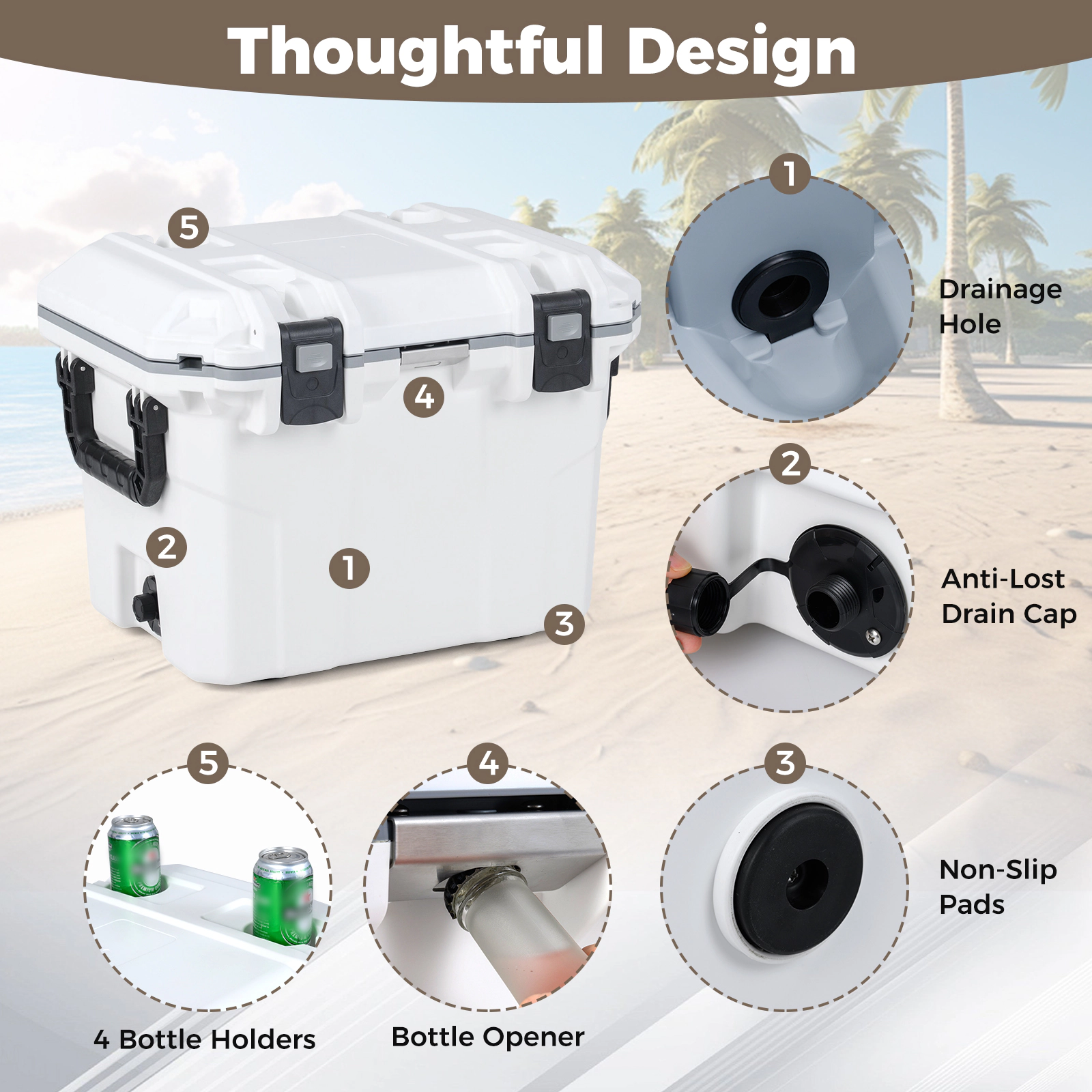 SUGIFT 53-Quart White Injection Molded Hard Cooler with Padlock Hole 26-in W 20-in D 19-in H 660-lb Lid Capacity