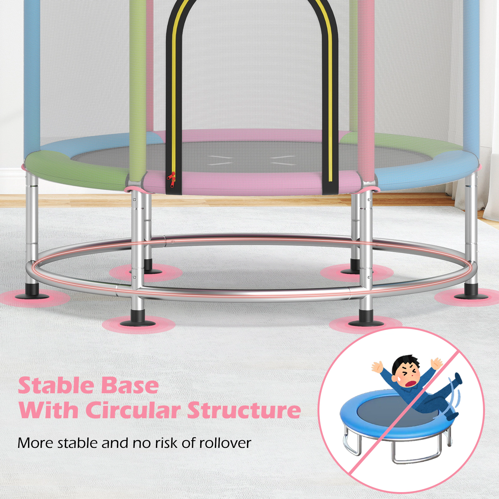 55-in Indoor Kids Trampoline 8 Accessories 440-lb Capacity Gym Bar Basketball Hoop Hammock Punching Bag Ages 3-6
