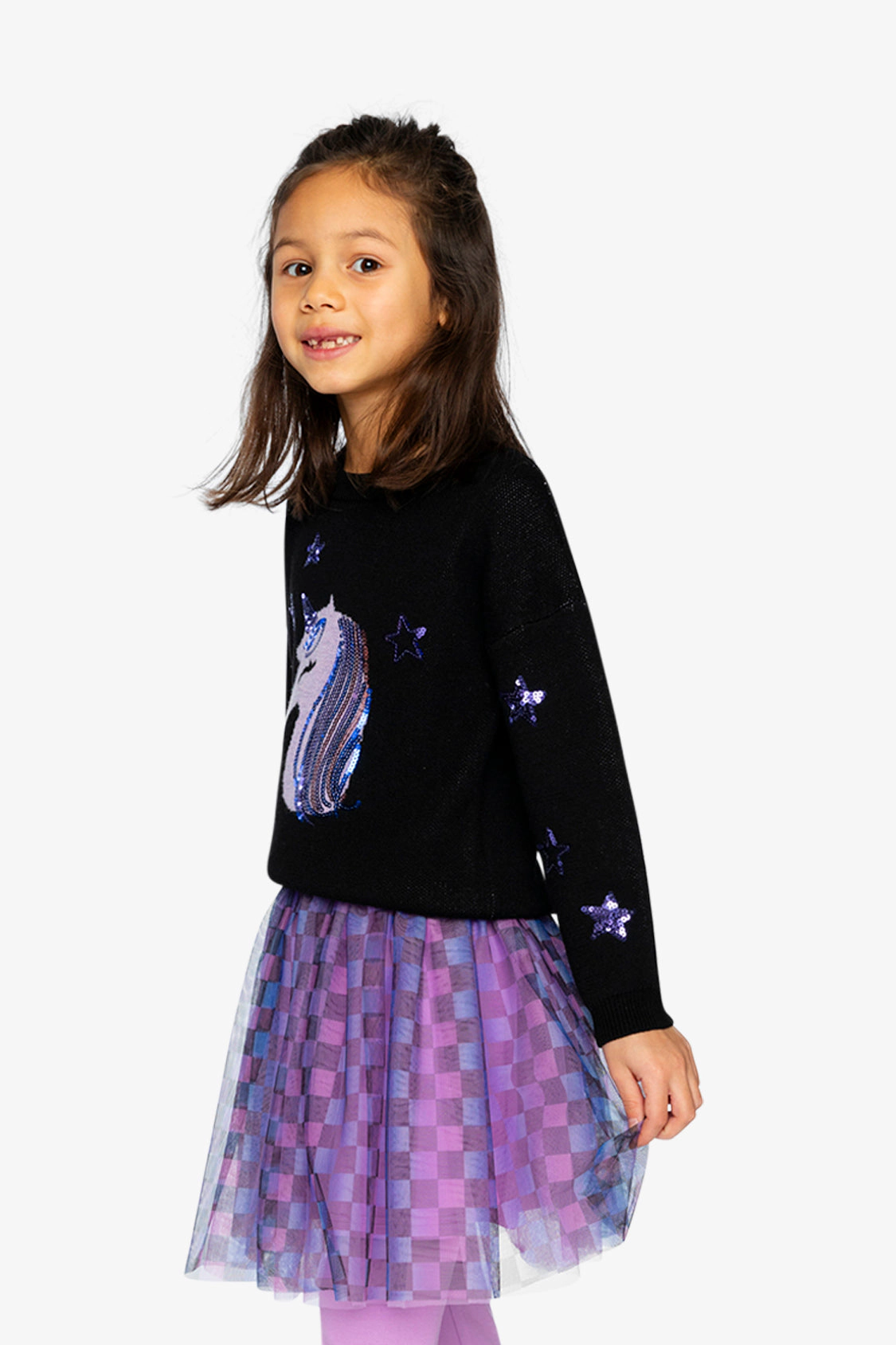 Deux par Girls Sequin Unicorn Intarsia Knitted Sweater
