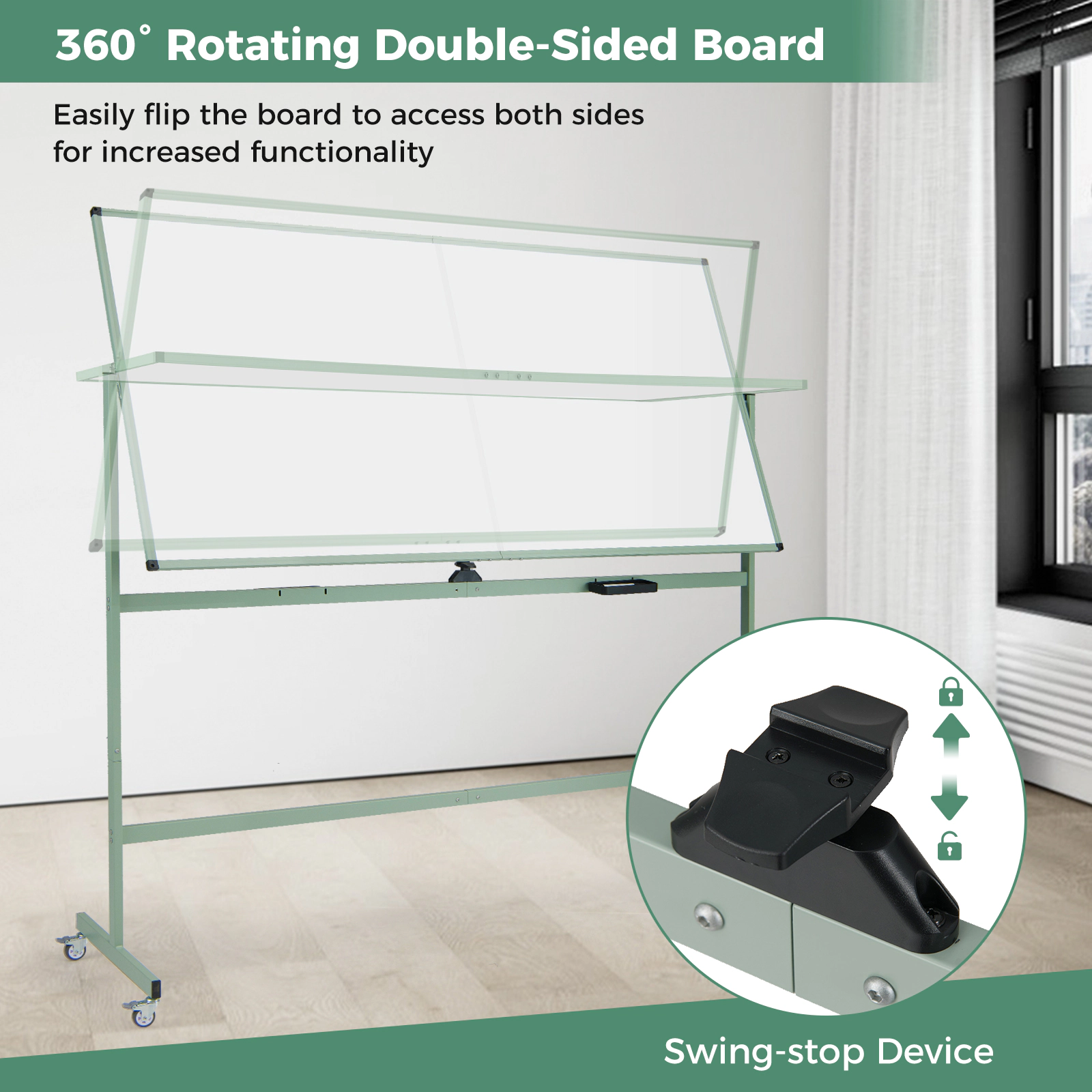 SUGIFT 72-in x 36-in Double-Sided Rolling Magnetic Whiteboard with Aluminum Alloy Frame and Lockable Casters