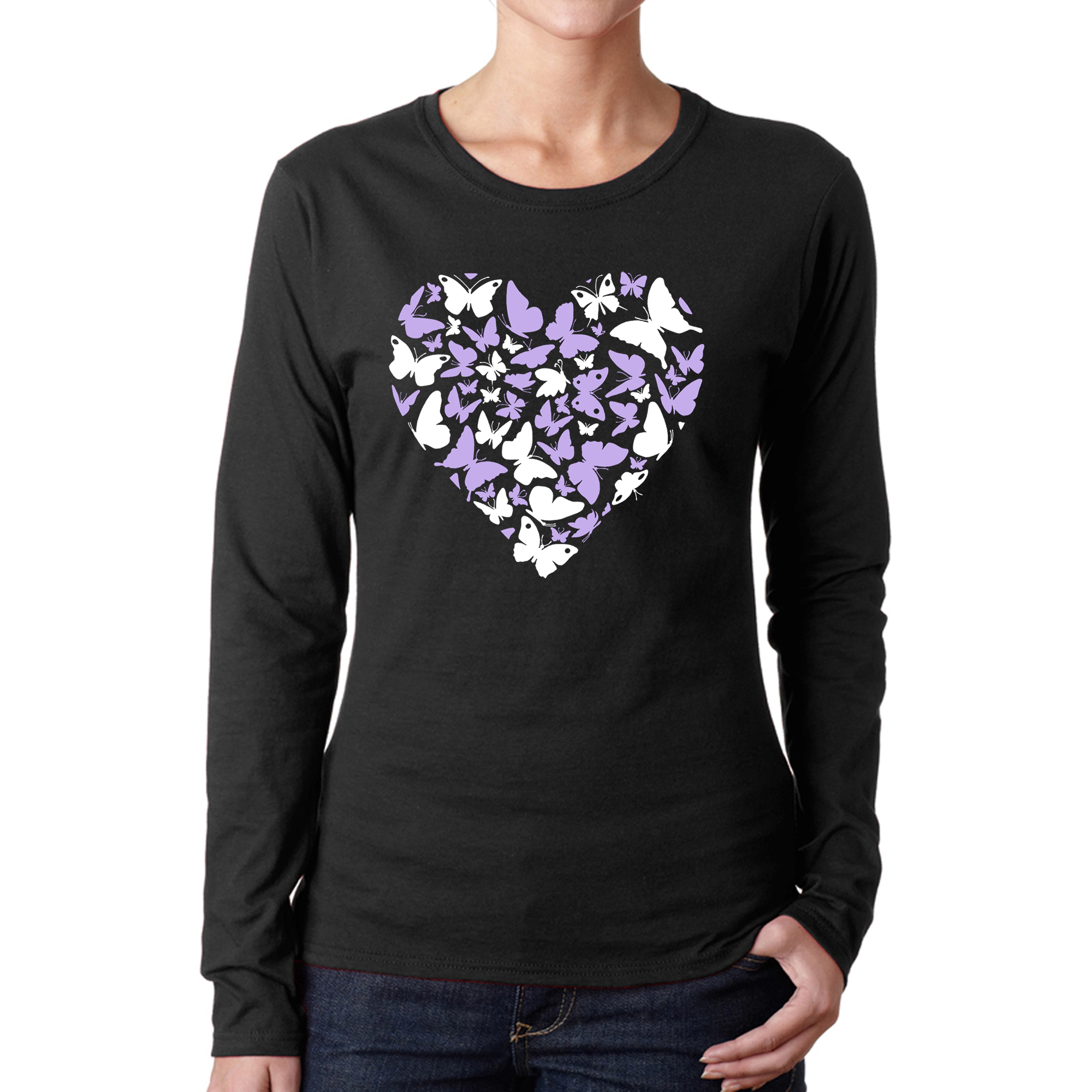 LA Pop Art Women's Word Long Sleeve T-Shirt - Butterfly Heart