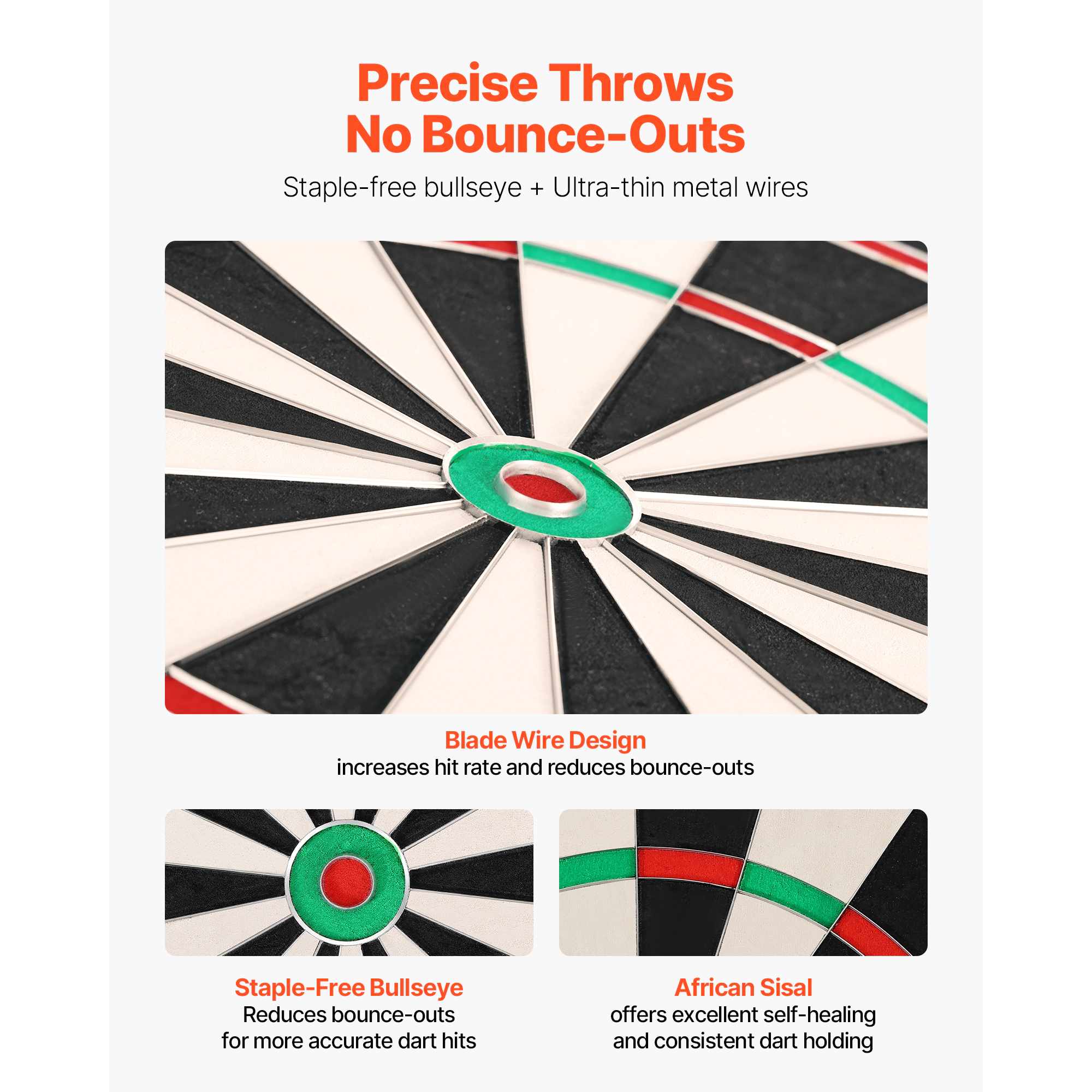 HONGGE Self-Healing Sisal Dartboard with Darts, Staple-Free Bullseye & Rotating Number Ring for Home Party Game