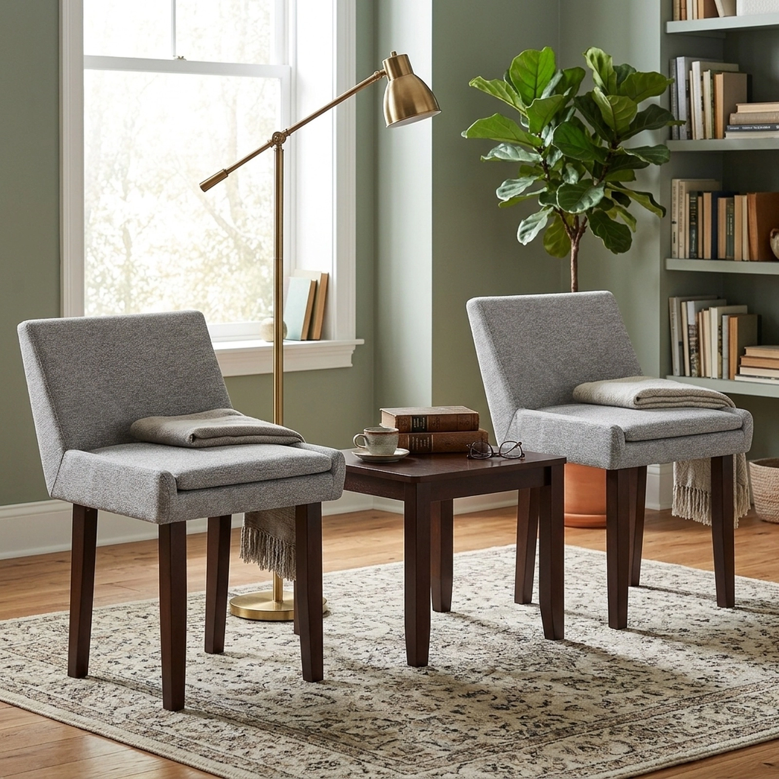SUGIFT 3-Piece Brown Accent Chair and Side Table Set, 2 Upholstered Slipper Chairs with Padded Seats