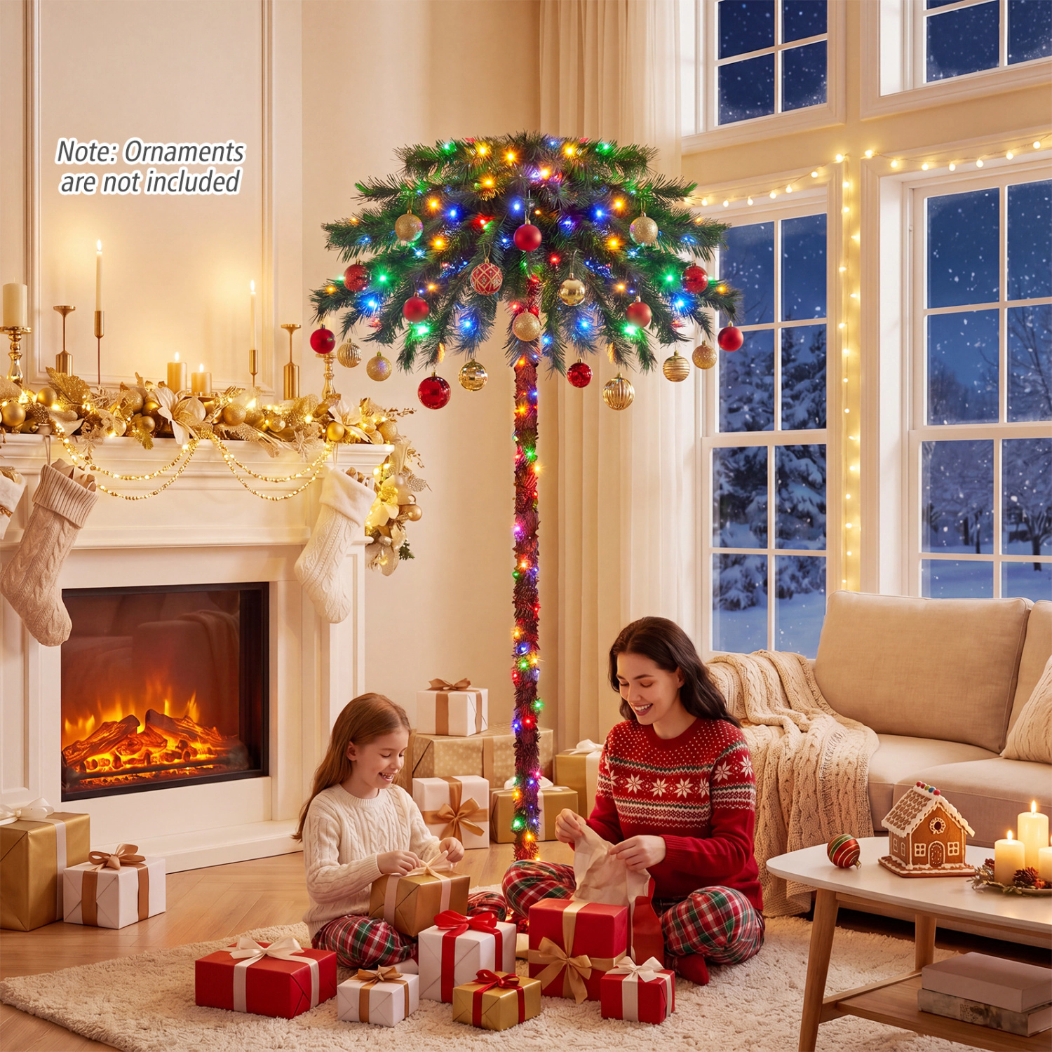 LJG 6 Feet Pre-Lit Artificial Tropical Christmas Palm Tree with 210 Multi-Color Lights