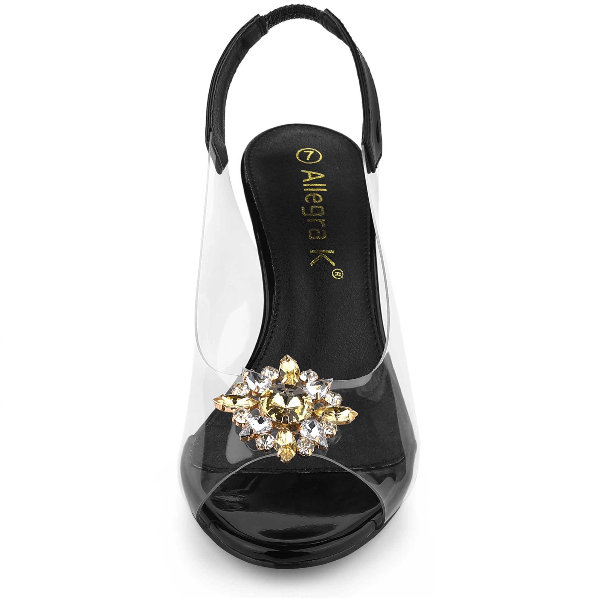 BLISSFUL STEP Women's Clear Slingback Wedges Rhinestone Peep Toe Heels