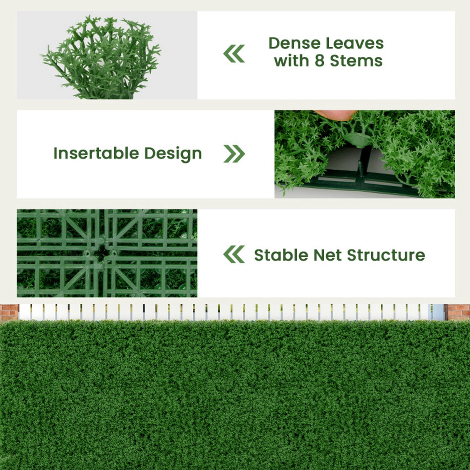 SUGIFT 12-Piece 20-in Green Artificial Grass Wall Panels with Clip-Lock Connection and 33-sq ft Coverage