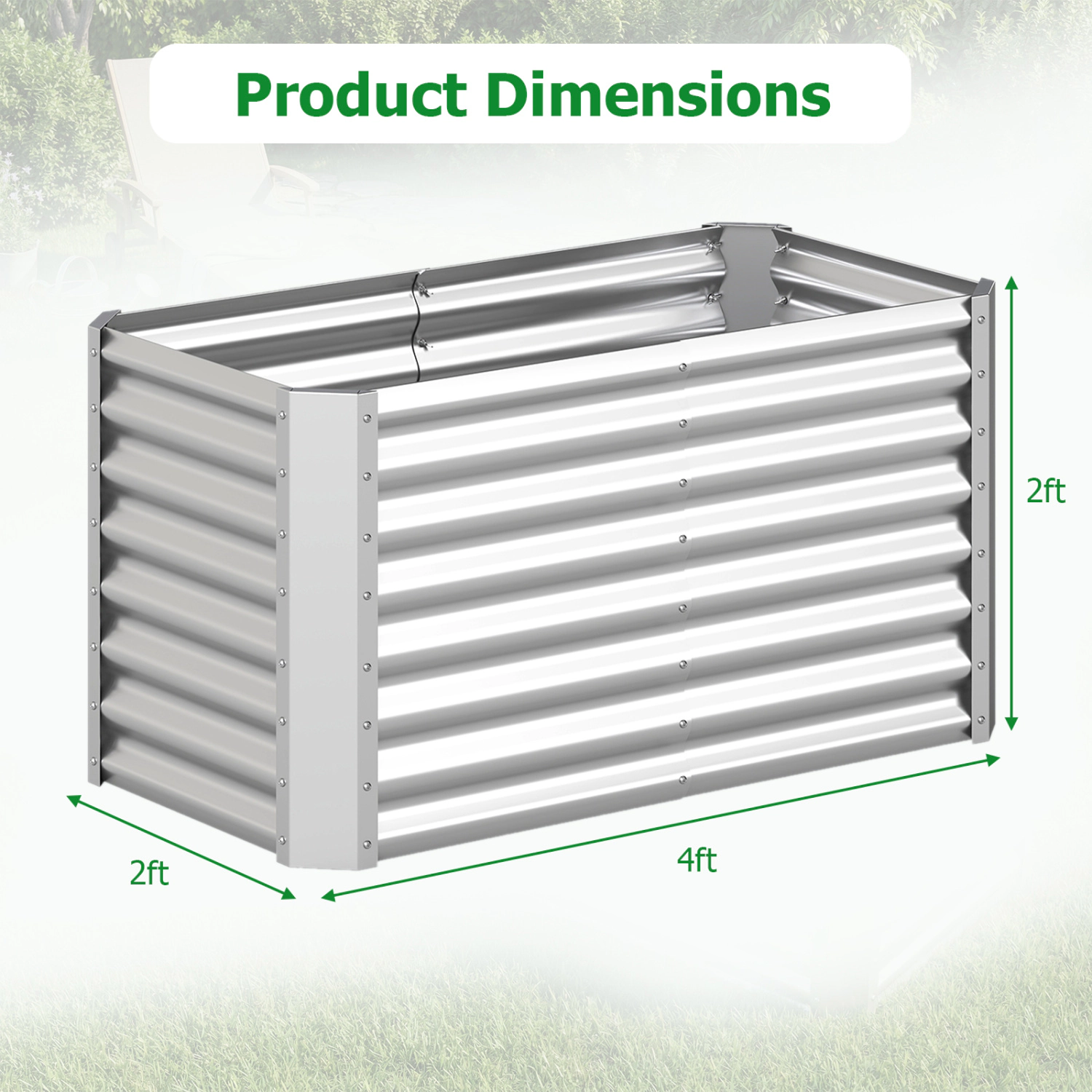 LJG 4 x 2 x 2 FT Galvanized Raised Garden Bed Rectangular Galvanized Metal Planter Box