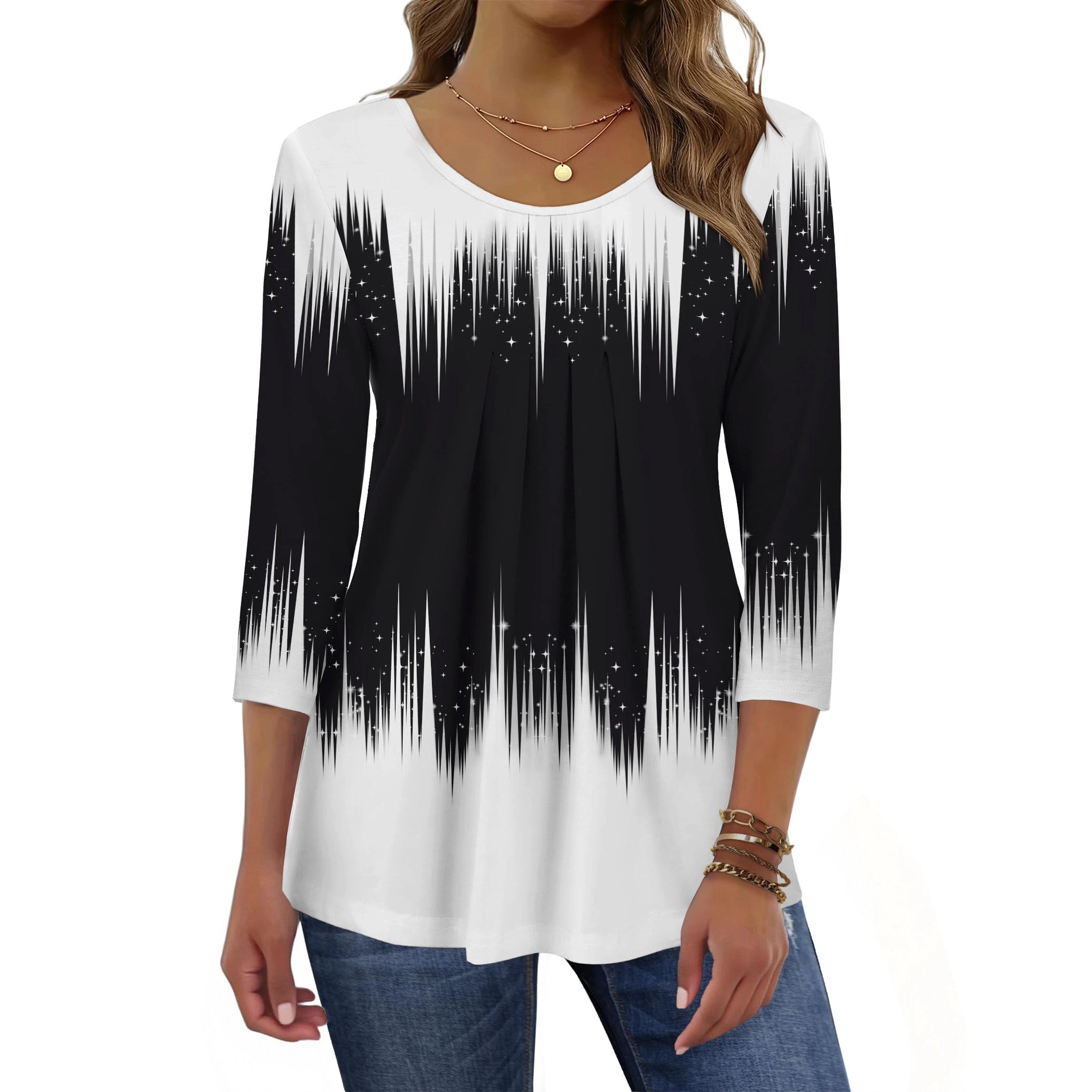 Zeagoo Women Ink Dot Round Neck Top