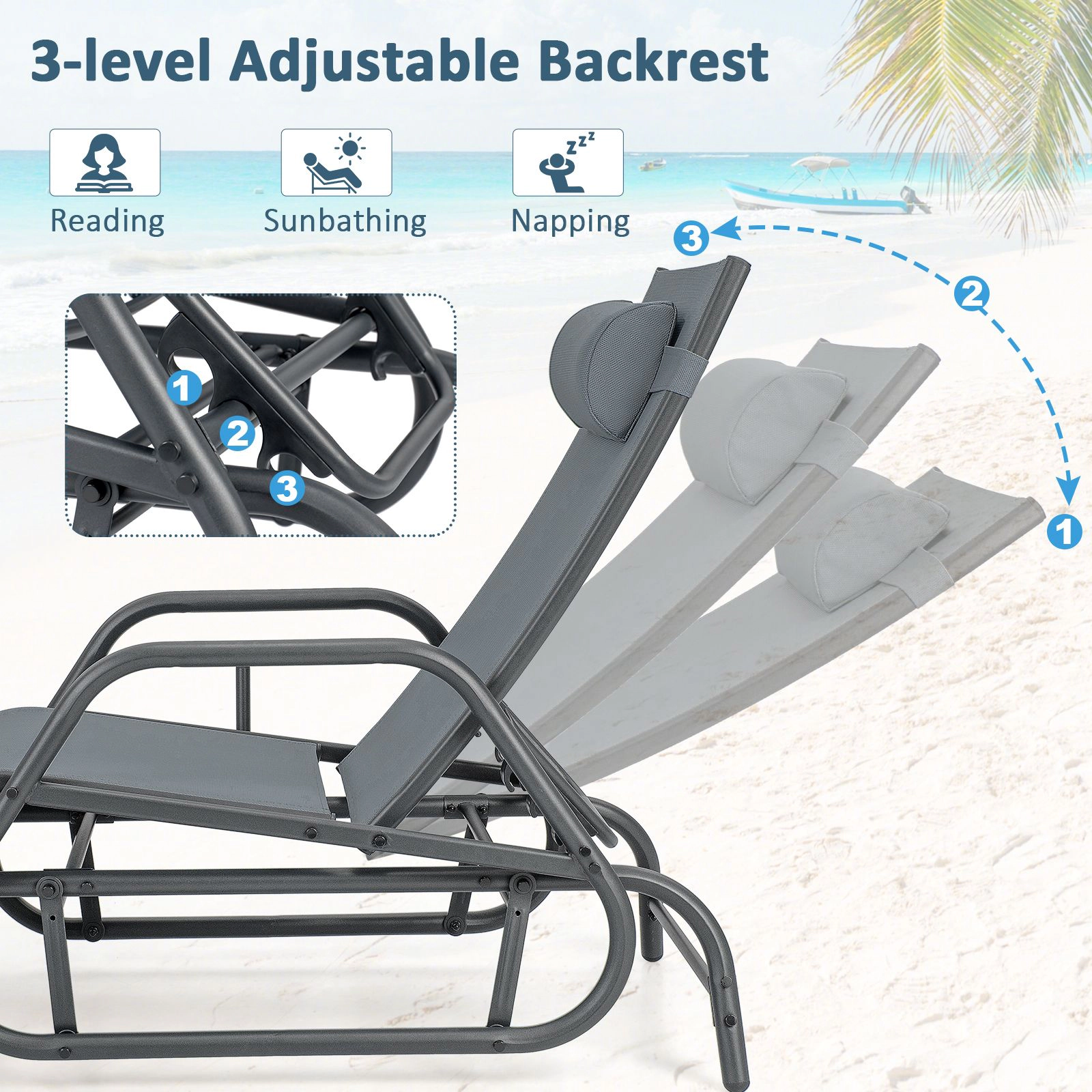 SlickBlue Outdoor Glider Recliner with 3-Position Adjustable Backrest