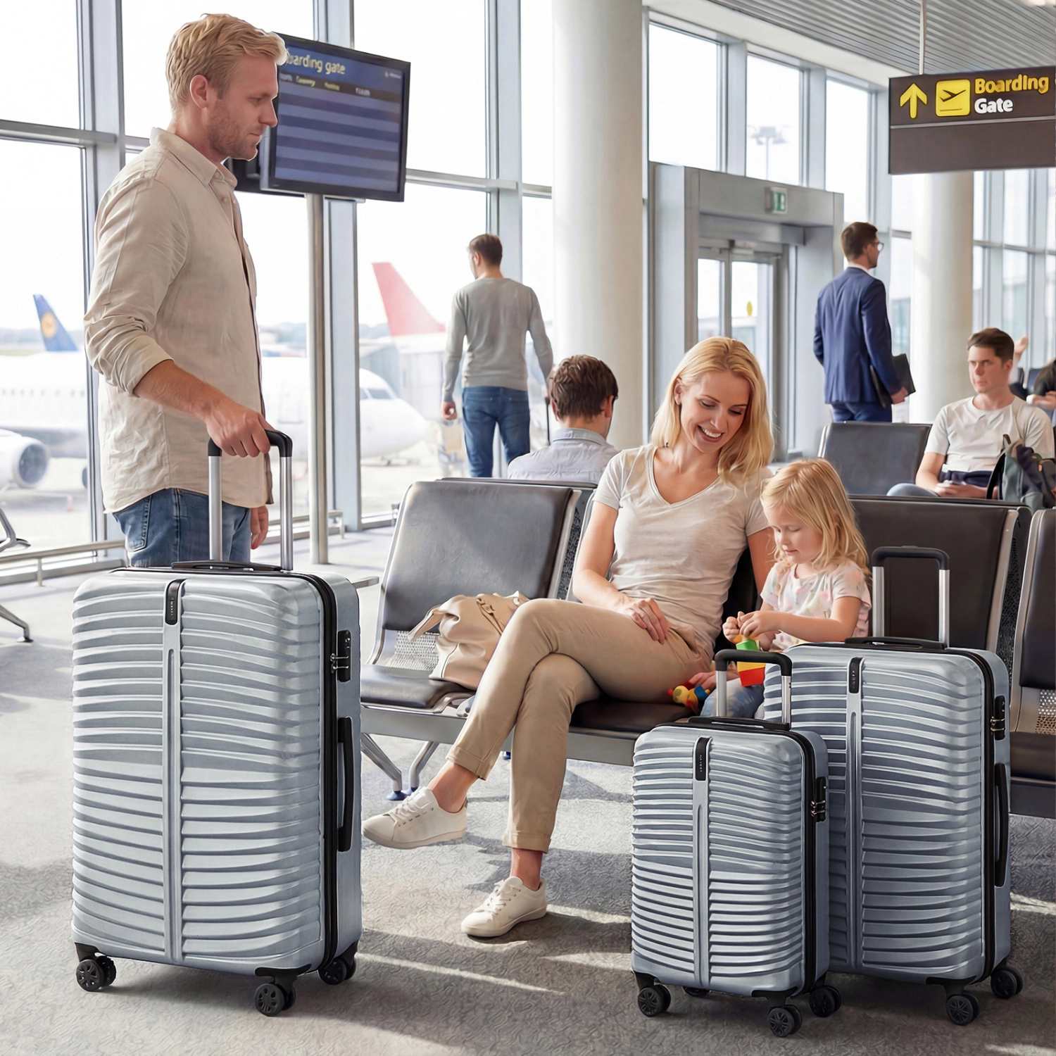 SUGIFT Lightweight Hardside Luggage Set with 360° Double Spinner Wheels 20/24/28-in Suitcases for 1-9 Day Trips Gray
