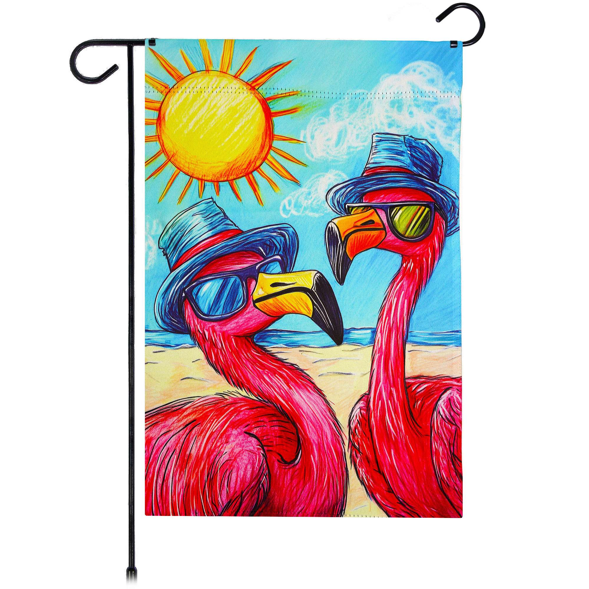 G128 Flamingo Beach Garden Flag 12x18 In Double-Sided Summer Yard Decoration