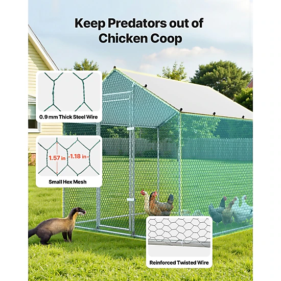 HONGGE Large Metal Chicken Coop Walk-in Chicken Run House with Waterproof Cover & Sturdy Frame Spire Roof Poultry Cage