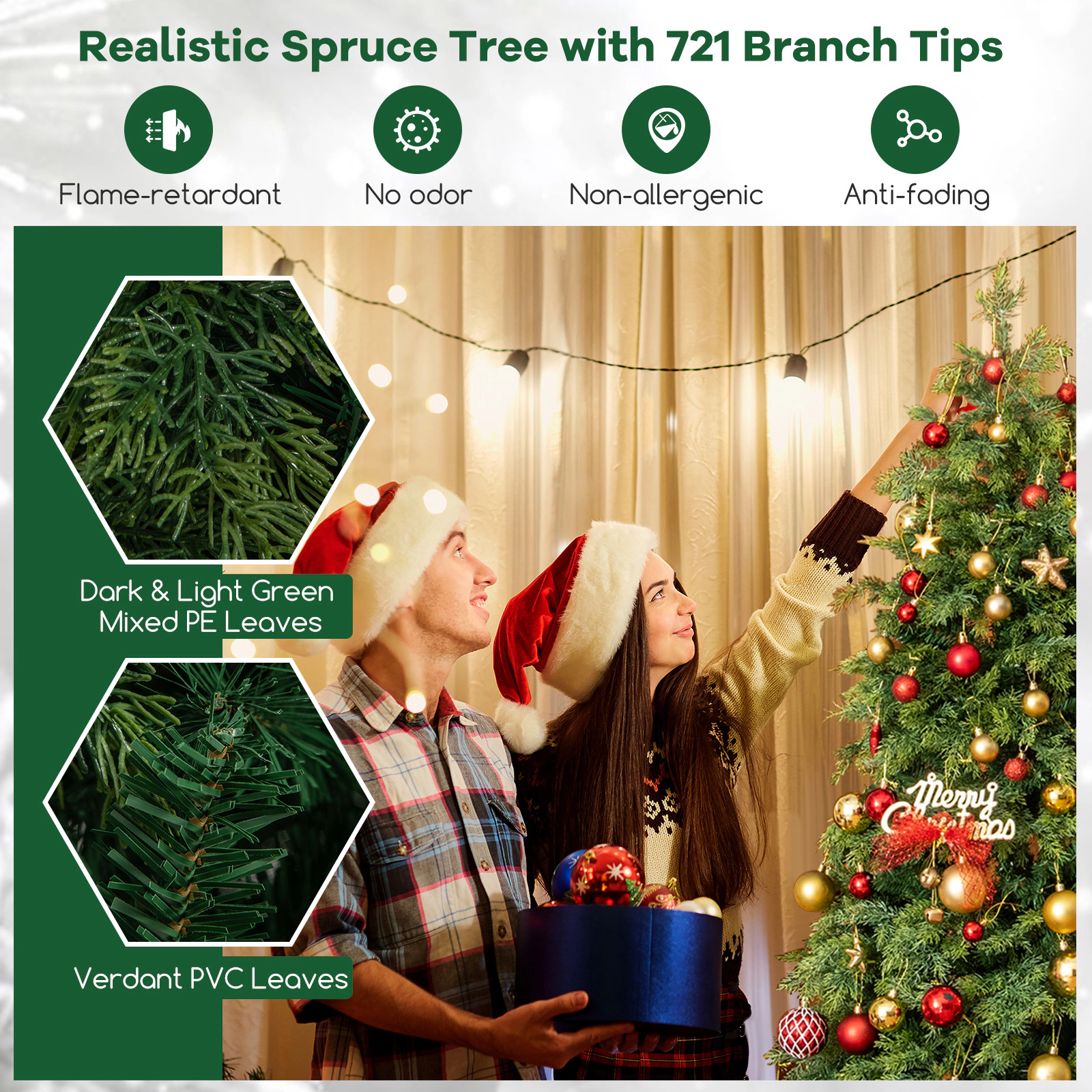 SUGIFT Hinged Artificial Christmas Tree with 721/1019 Branch Tips 6-ft Green PVC PE with Foldable Metal Base
