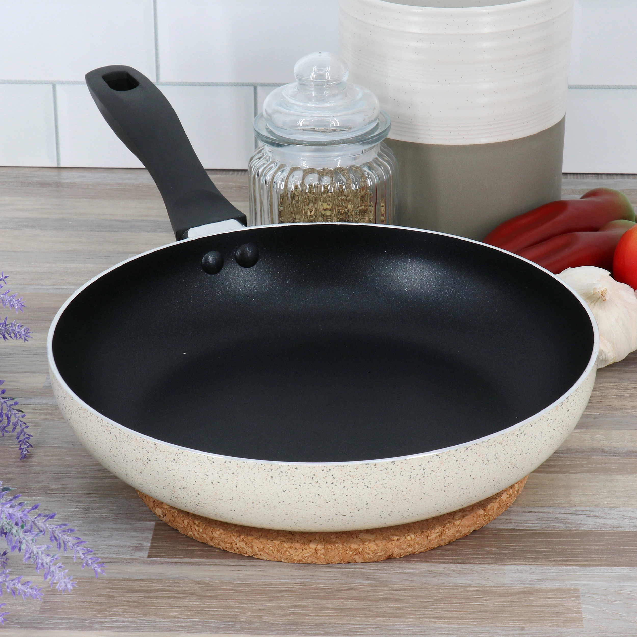 Oster Clairborne 9.5 Inch Round Nonstick Aluminum Frying Pan in Linen