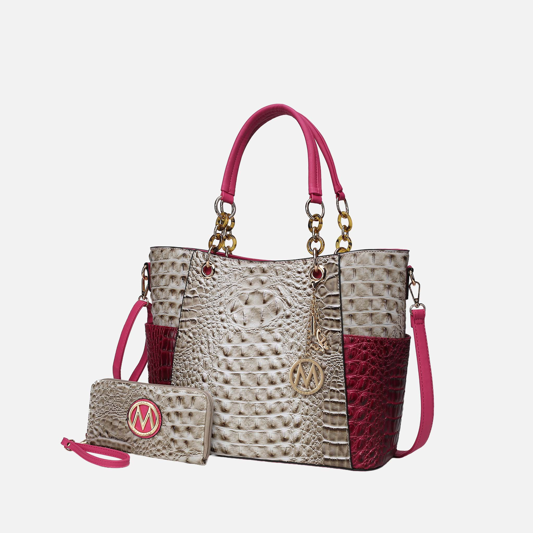 Mia K Collection Merlina Faux Crocodile Tote Bag with Detachable Crossbody Strap
