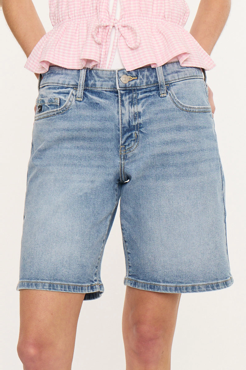 Kancan Women's Essentials Mid Rise Bermuda Denim Shorts Margo